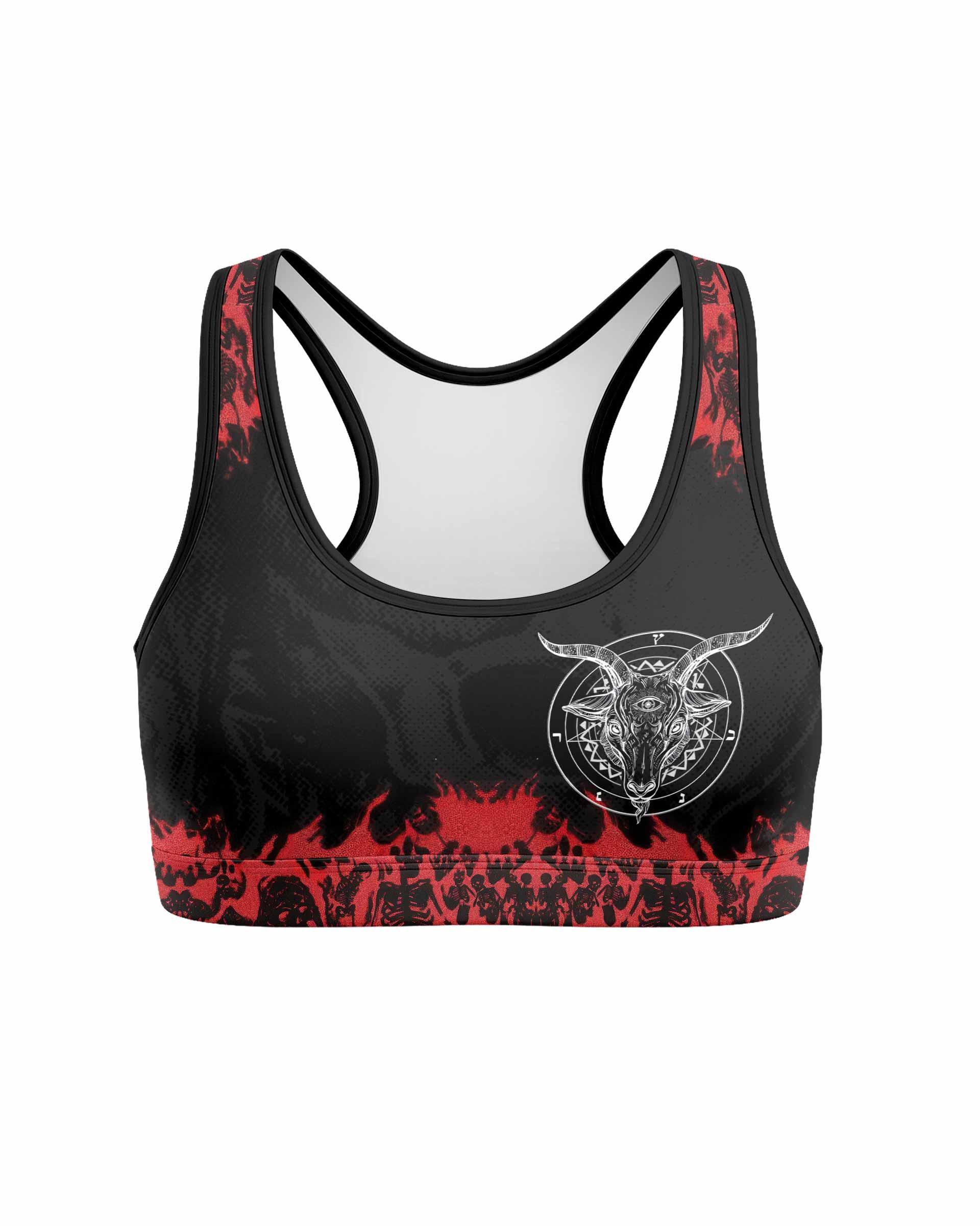 Baphomet Seal Women's Padded Sports Bra - front view mockup