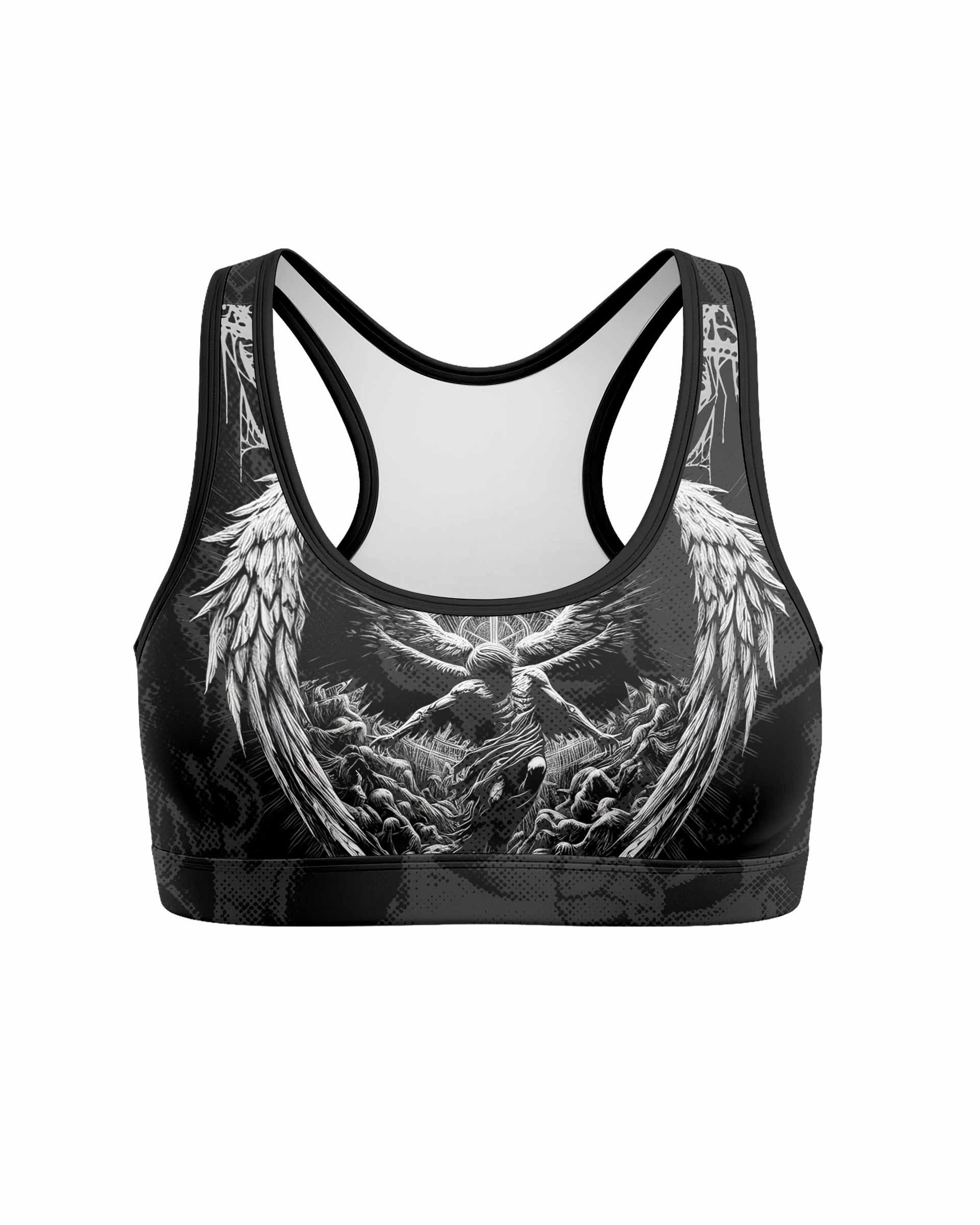 Rebirth of the Fallen Women's Padded Sports Bra - front view mockup