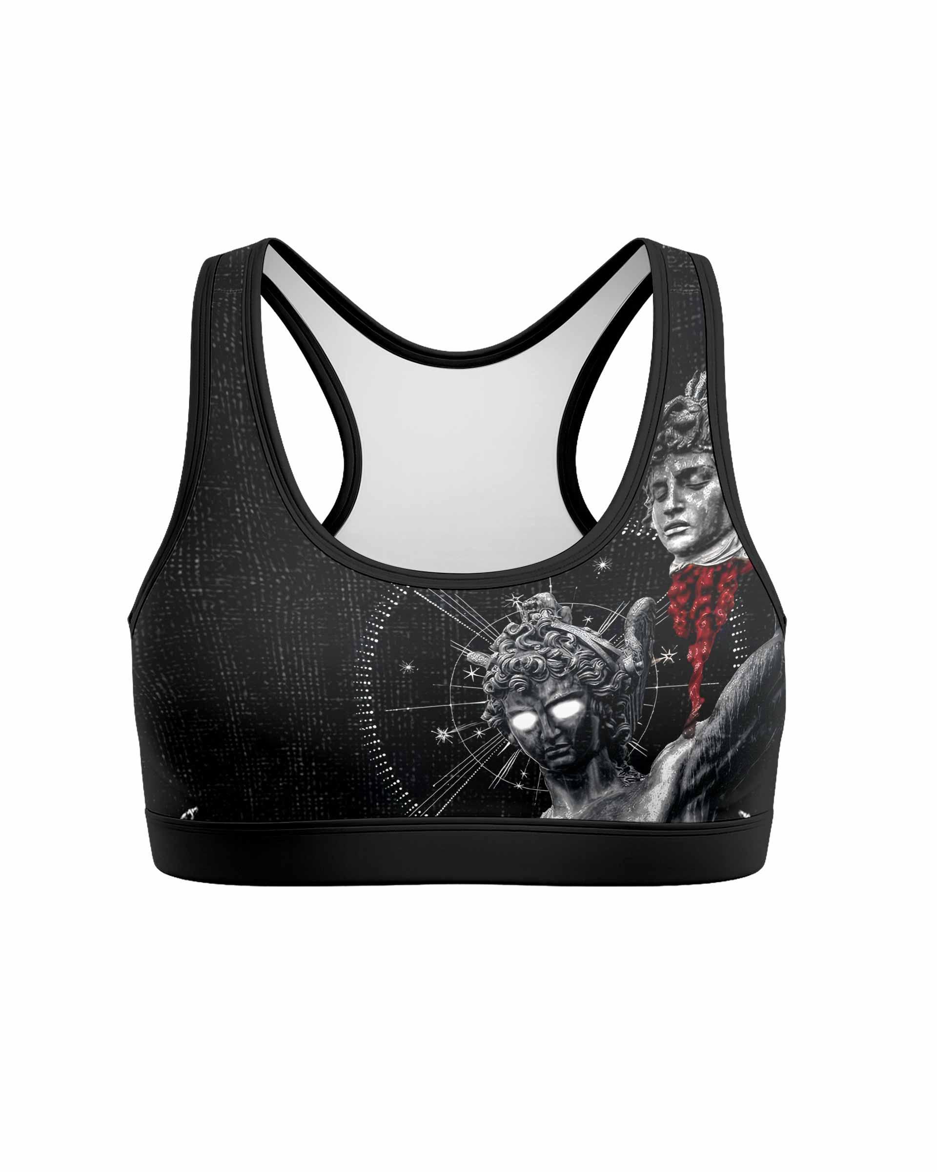 The Monster of Perseus Women's Padded Sports Bra - front view mockup