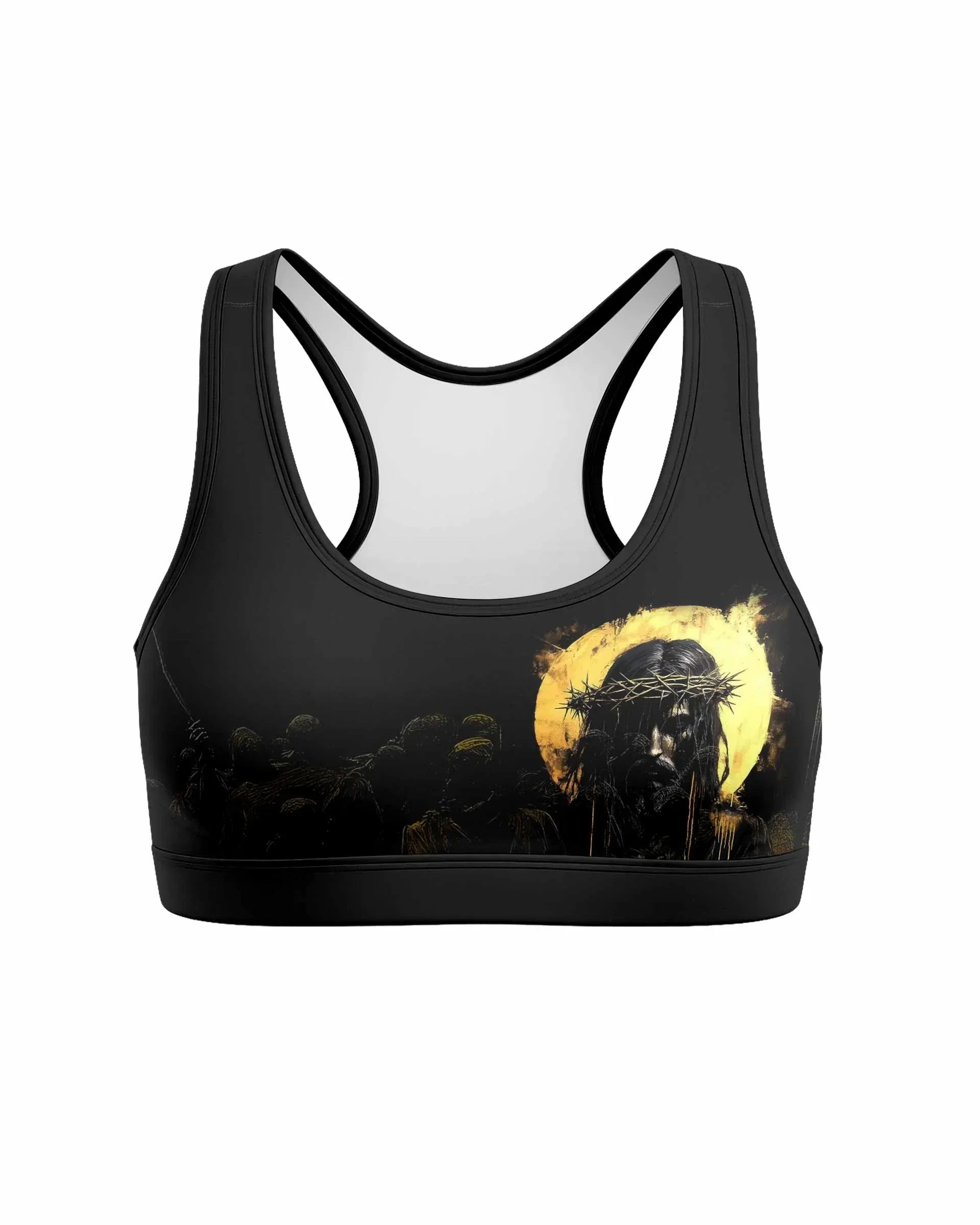 Psalm 23:4 No Evil Shall I Fear Women's Padded Sports Bra - front view mockup
