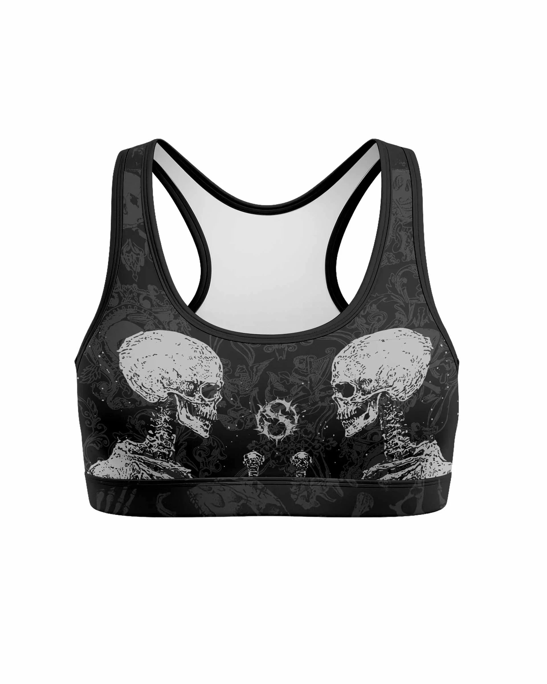 Bone Reaper Women's Padded Sports Bra - front view mockup