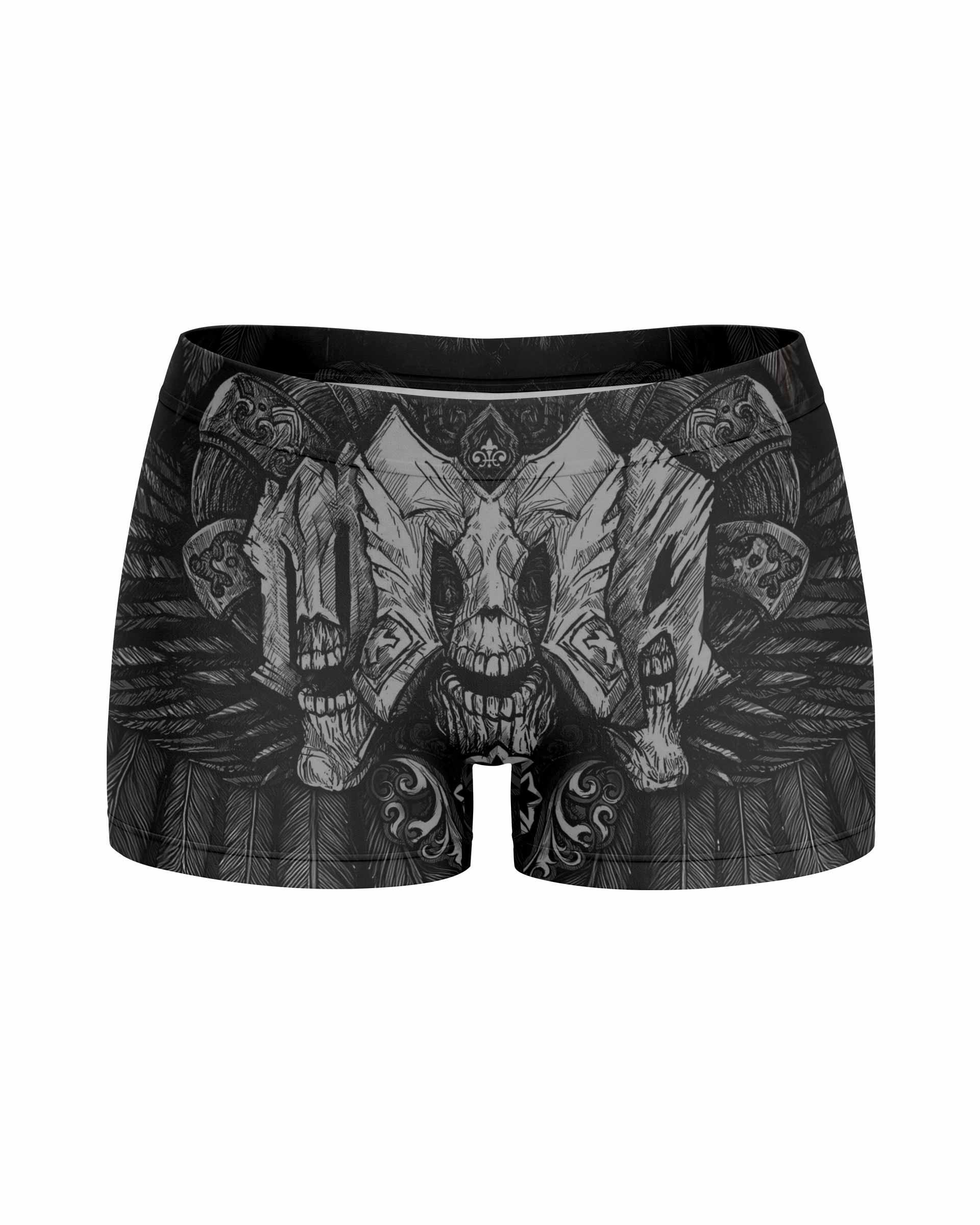 Savage Winged Skull Women's Yoga Shorts - front view mockup