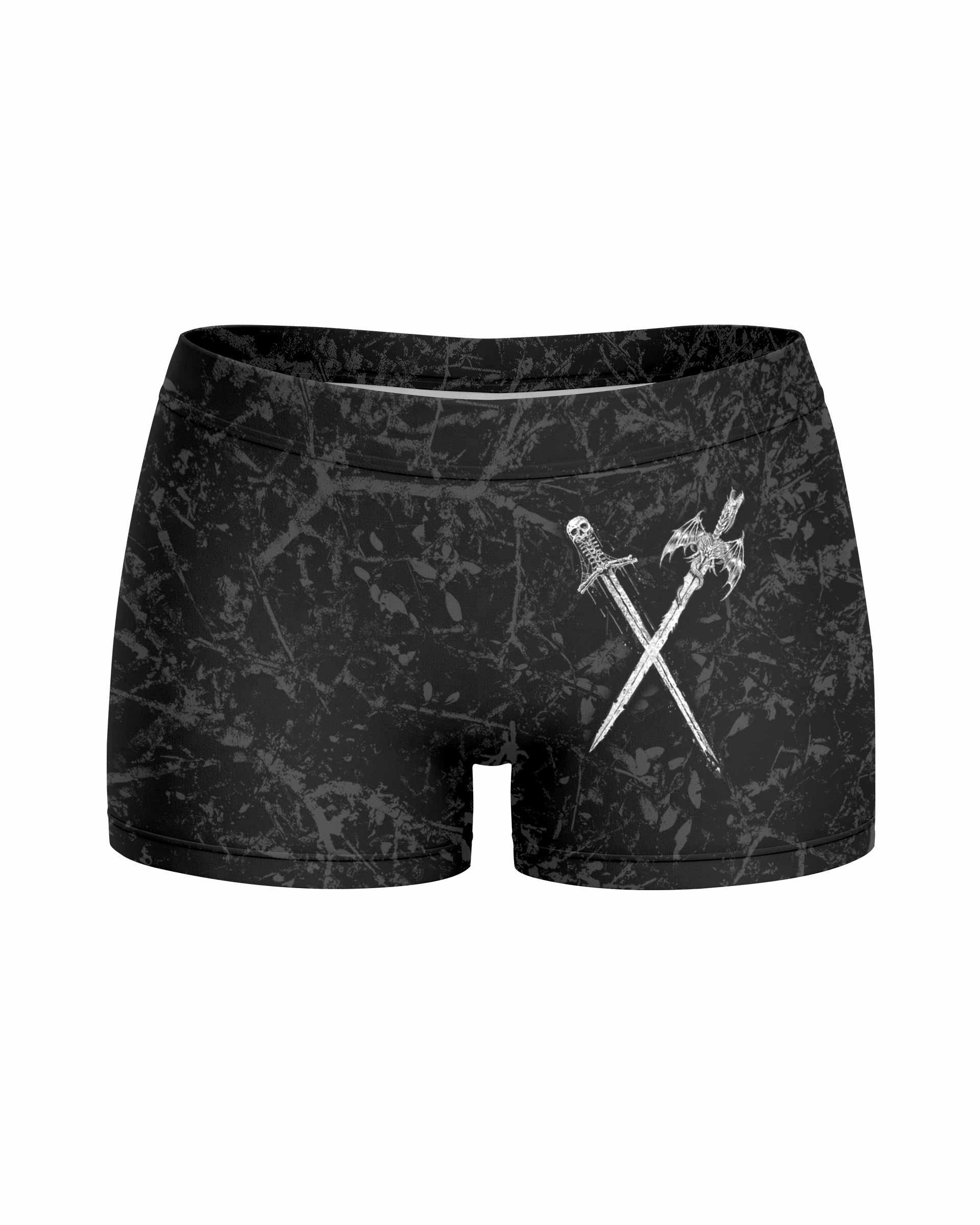 Throne Pierced Women's Yoga Shorts - front view mockup
