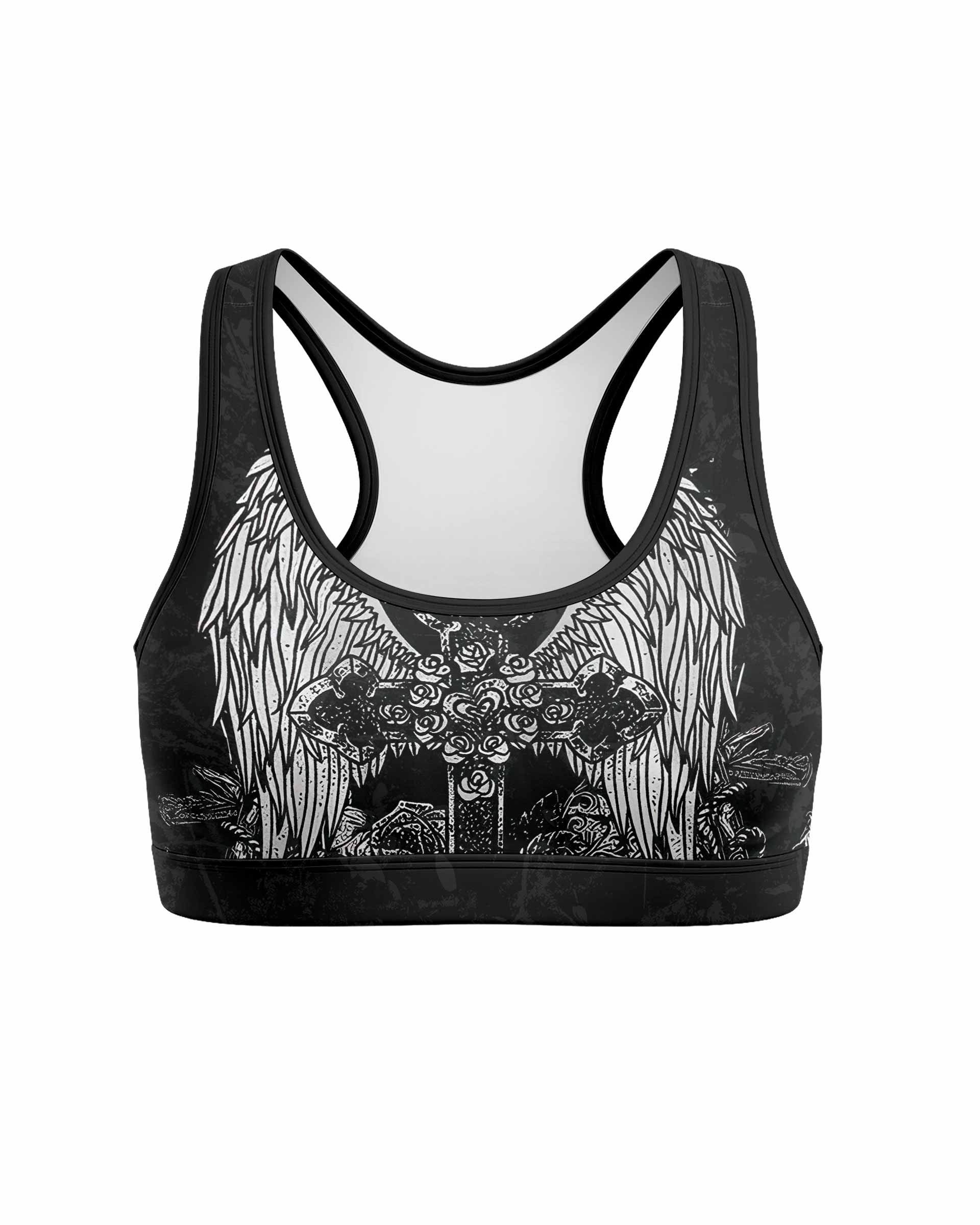 Bones of Grace Women's Padded Sports Bra - front view mockup