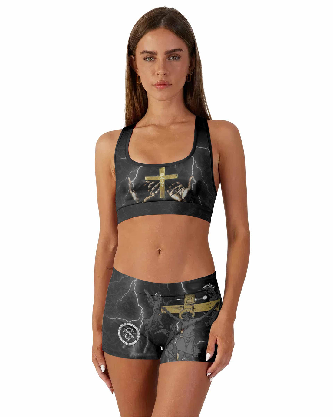 Crucified Saint Women's Workout Set - front lifestyle view