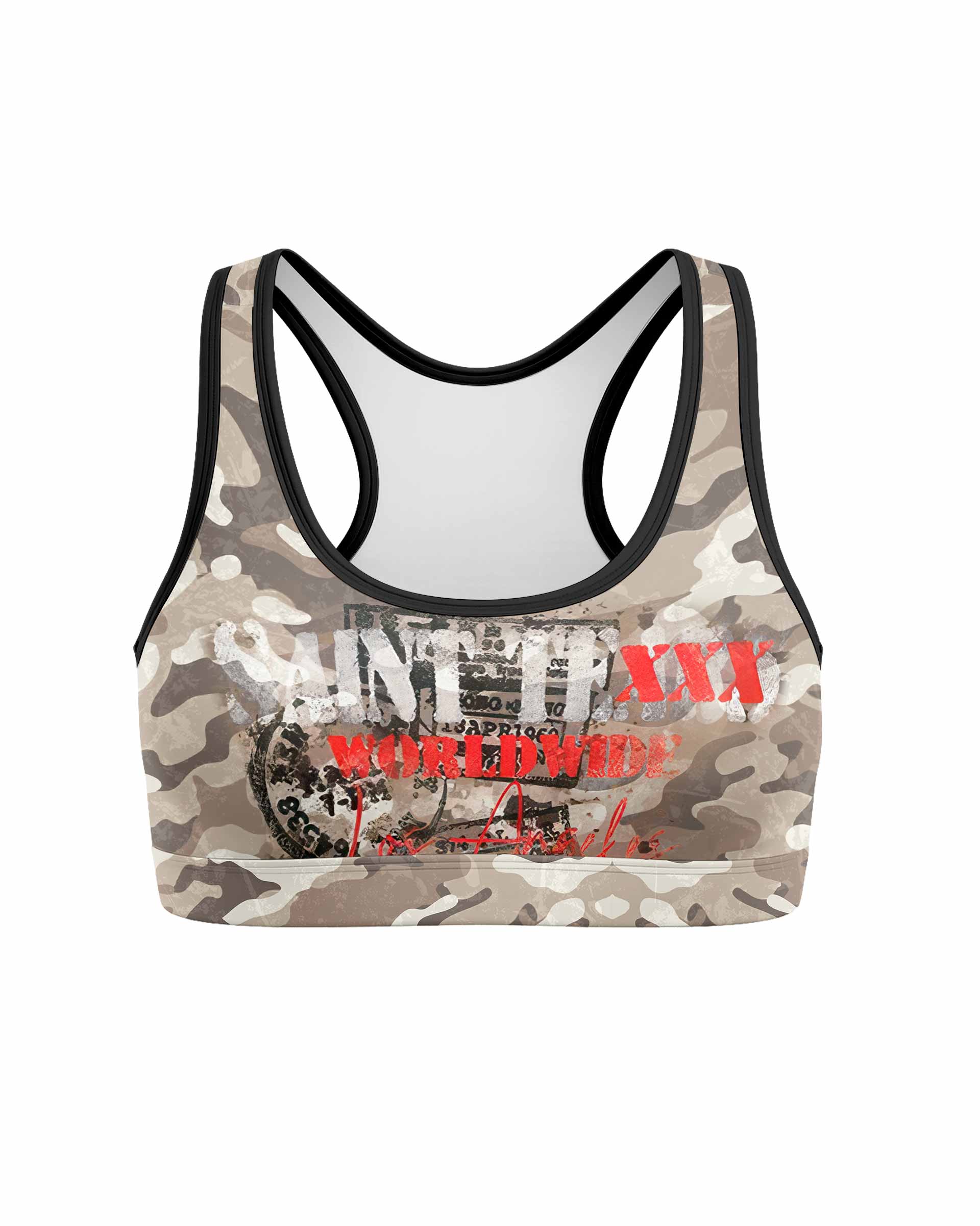 Saint Tears Camo Women's Padded Sports Bra - front view mockup