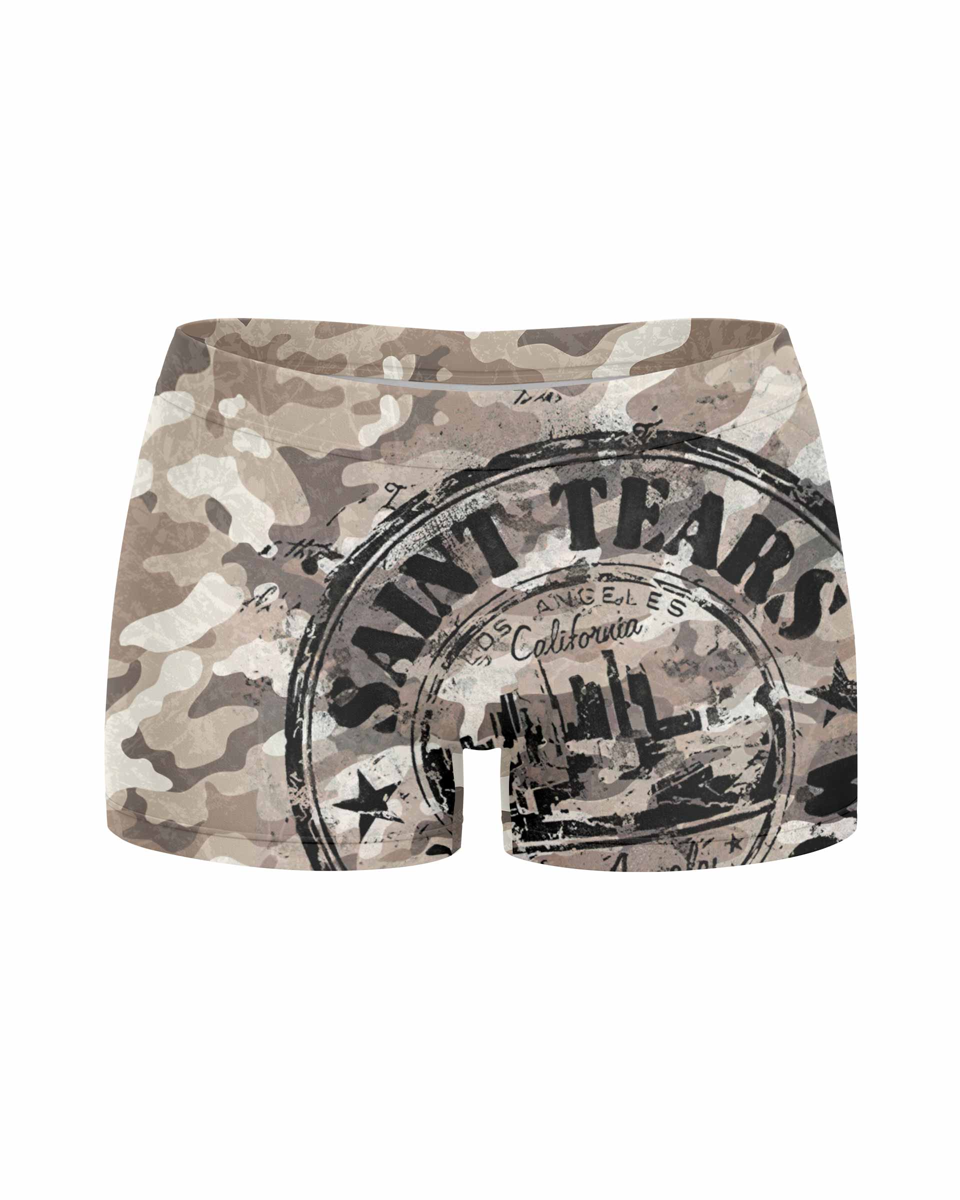 Saint Tears Camo Women's Yoga Shorts - front view mockup