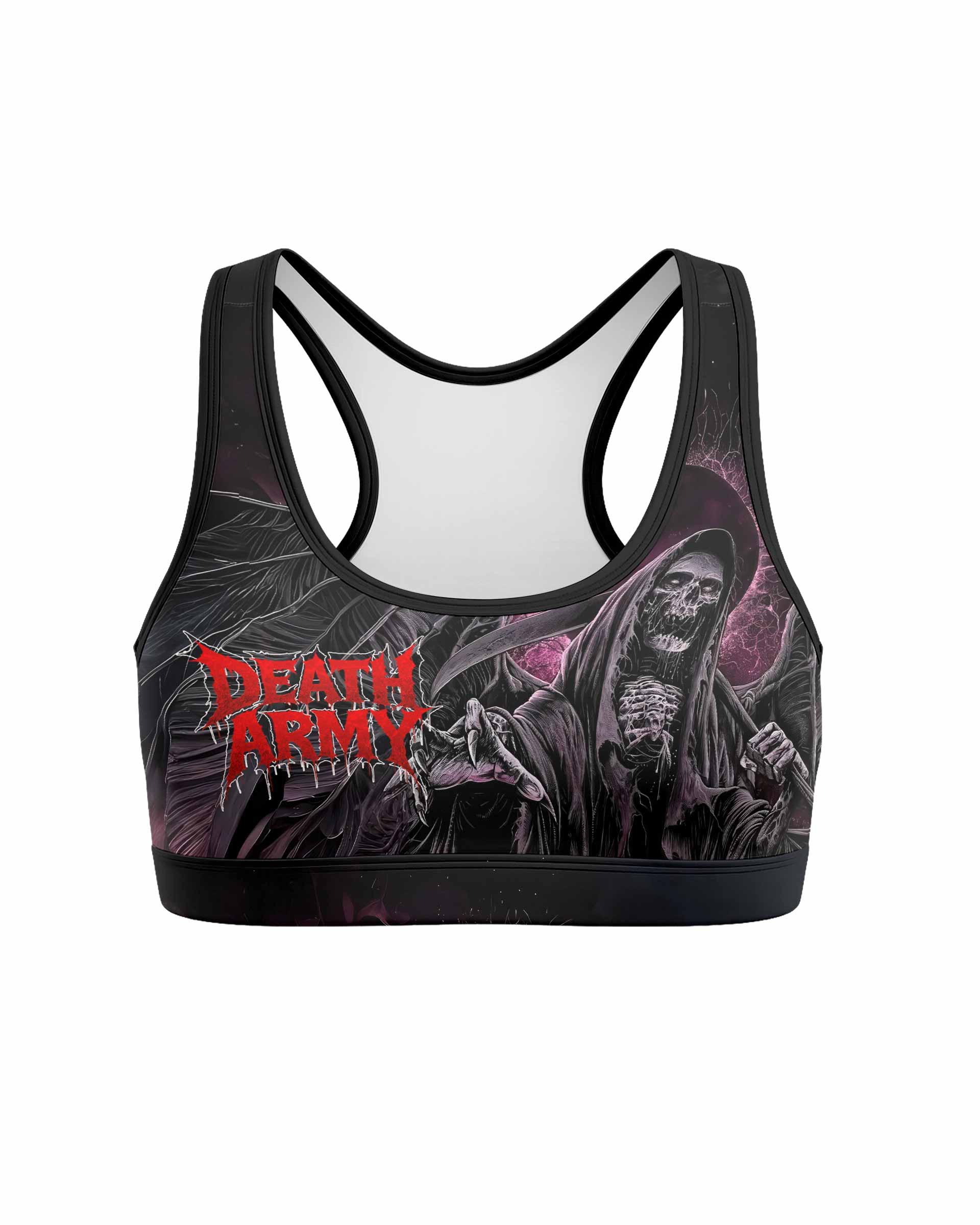 Death Army Women's Padded Sports Bra - front view mockup