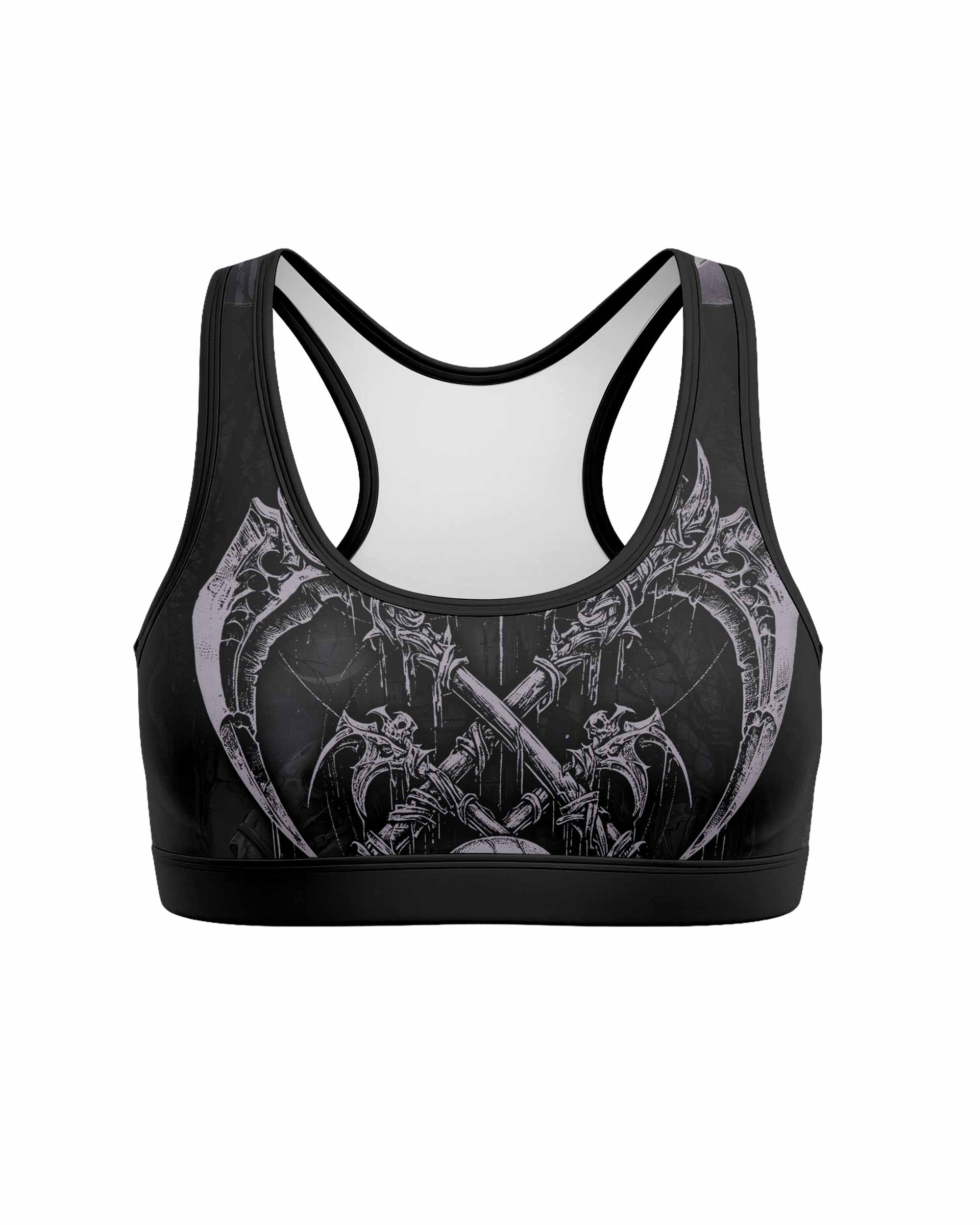 Reaper's Dominion Women's Padded Sports Bra - front view mockup