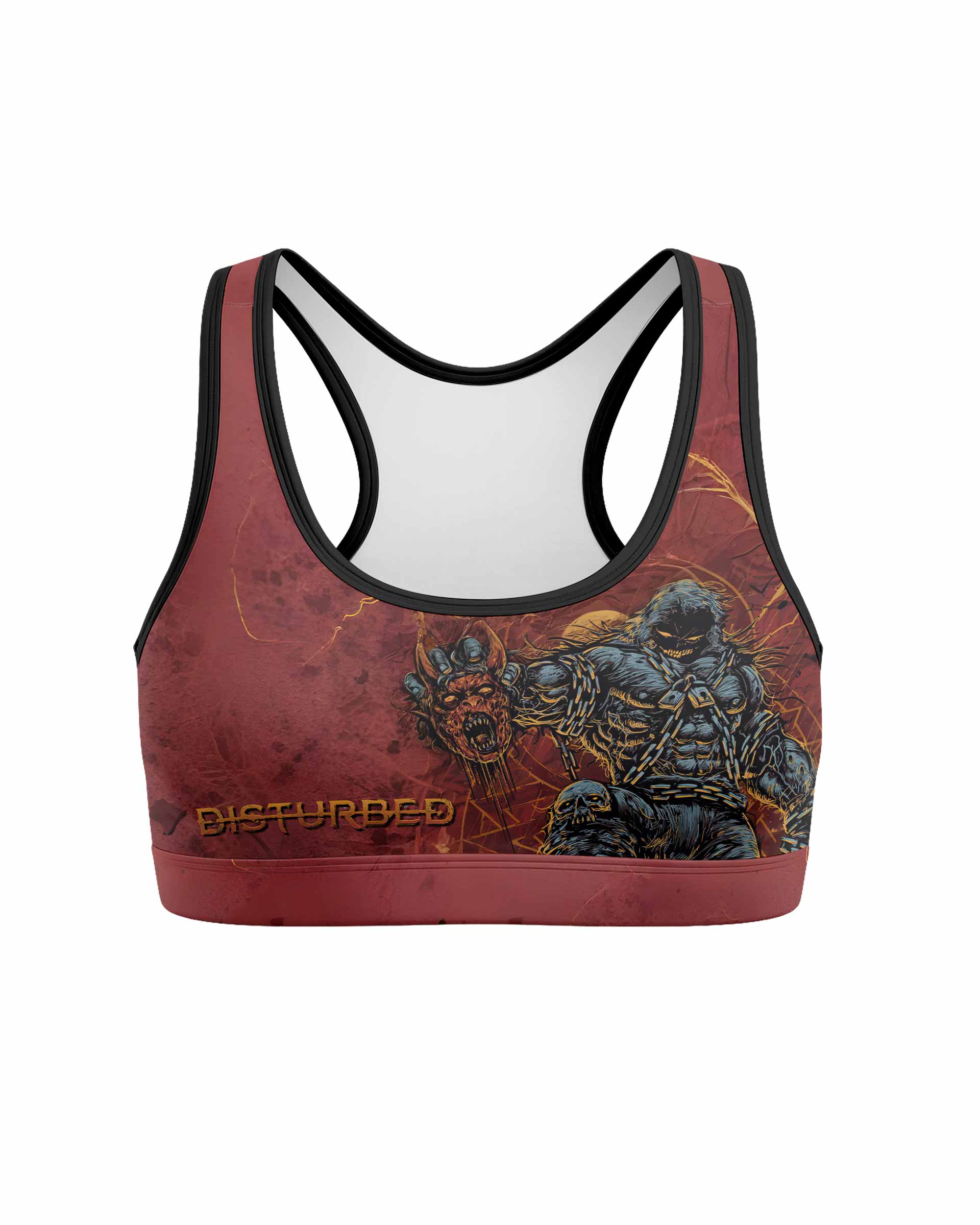 Disturbed Dominion Women's Padded Sports Bra - front view mockup