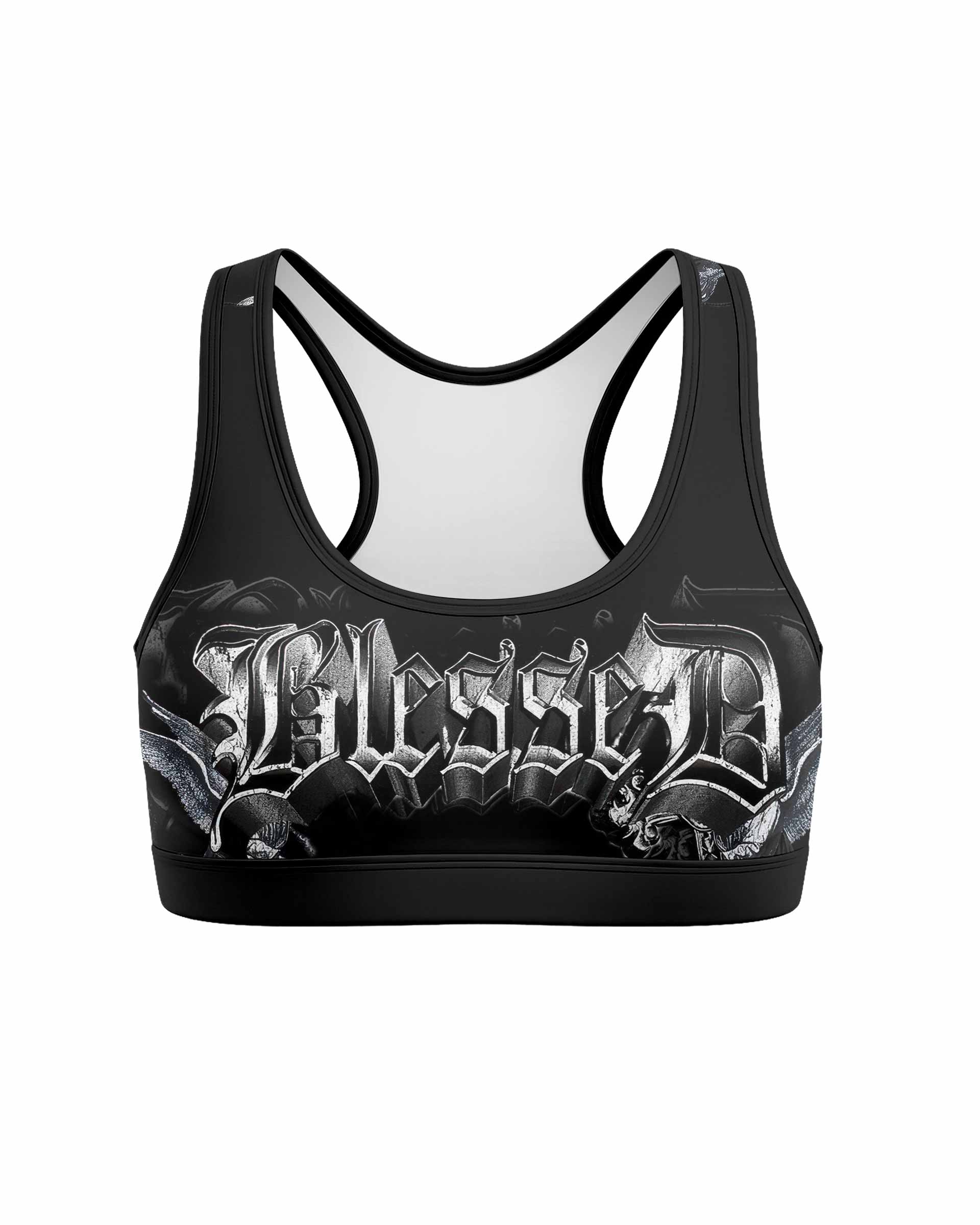 Blessed Saint Women's Padded Sports Bra - front view mockup