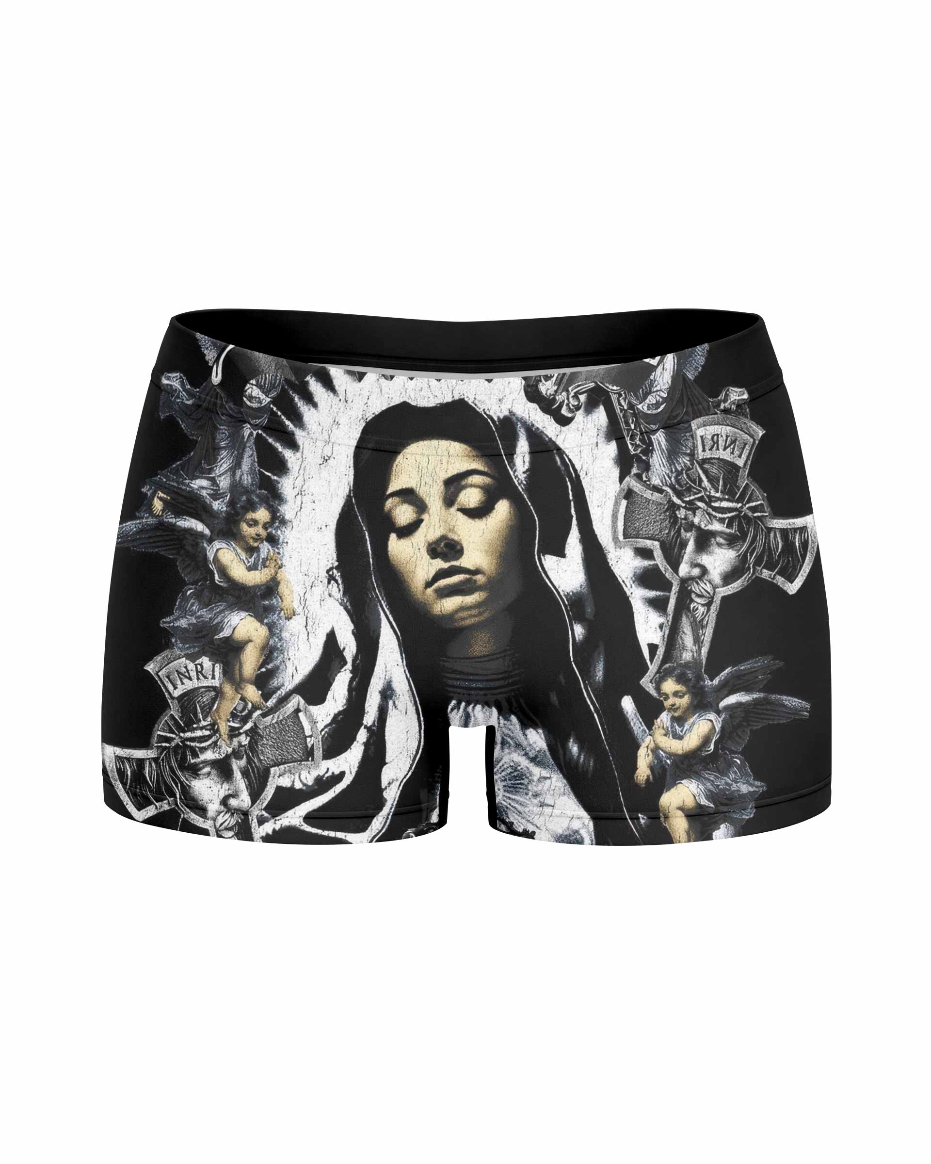 Blessed Saint Women's Yoga Shorts - front view mockup