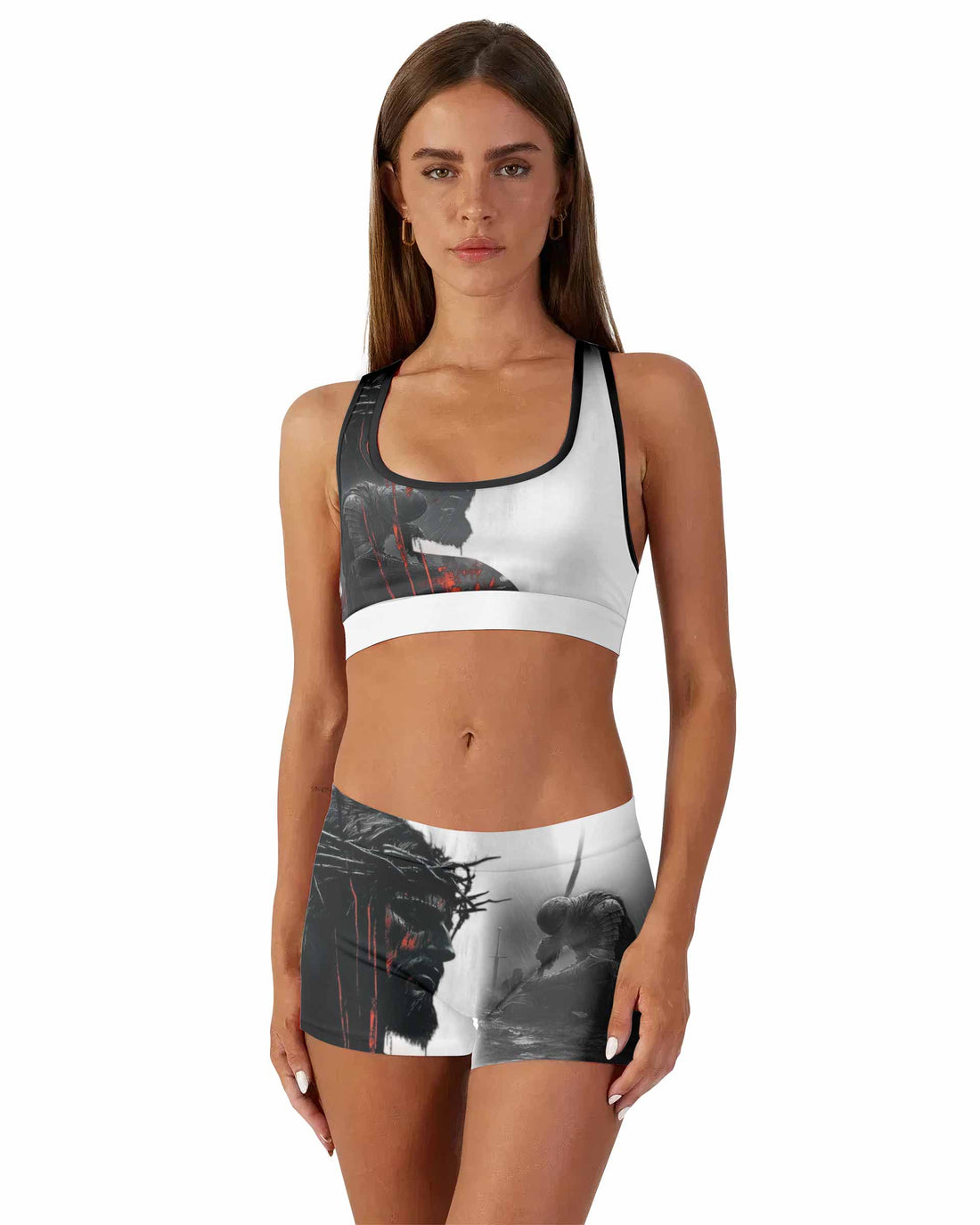 Red Redemption Women's Workout Set - front lifestyle view