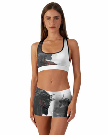 Red Redemption Women's Workout Set - front lifestyle view