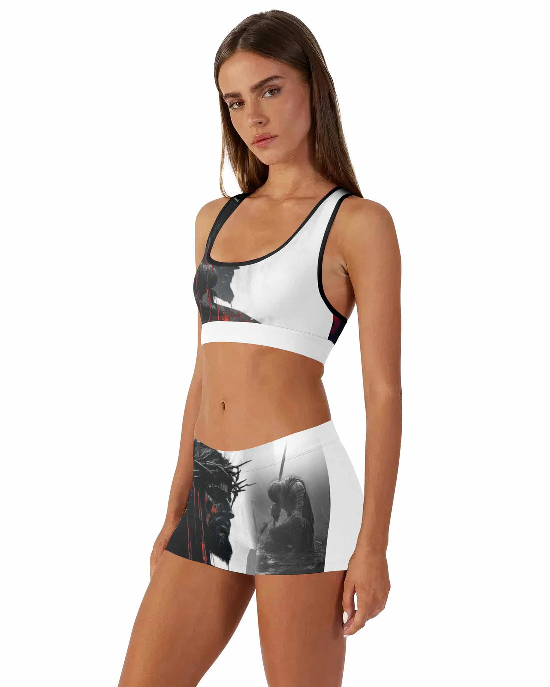 Red Redemption Women's Workout Set - front lifestyle view