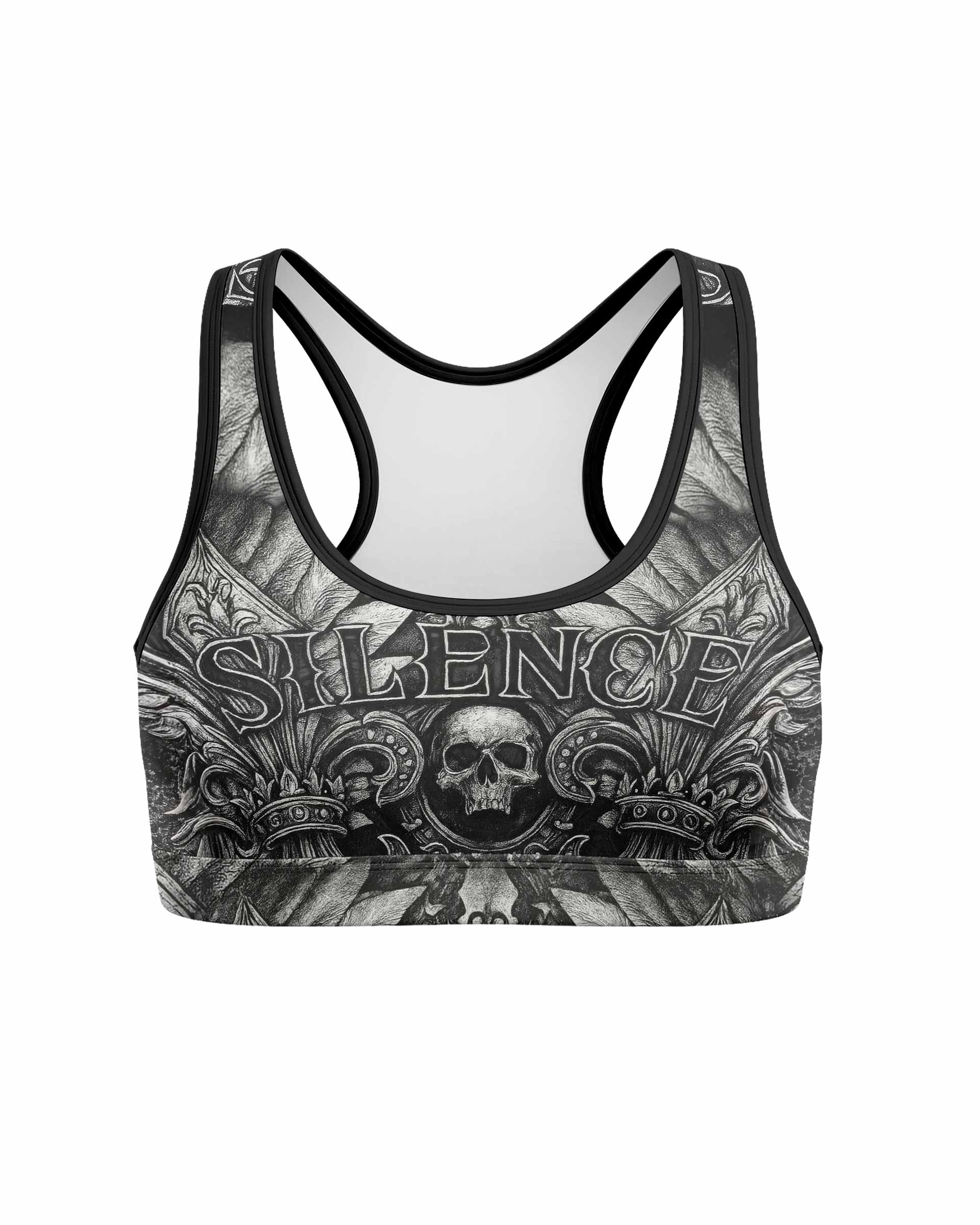 Shadow Silence Women's Padded Sports Bra - front view mockup