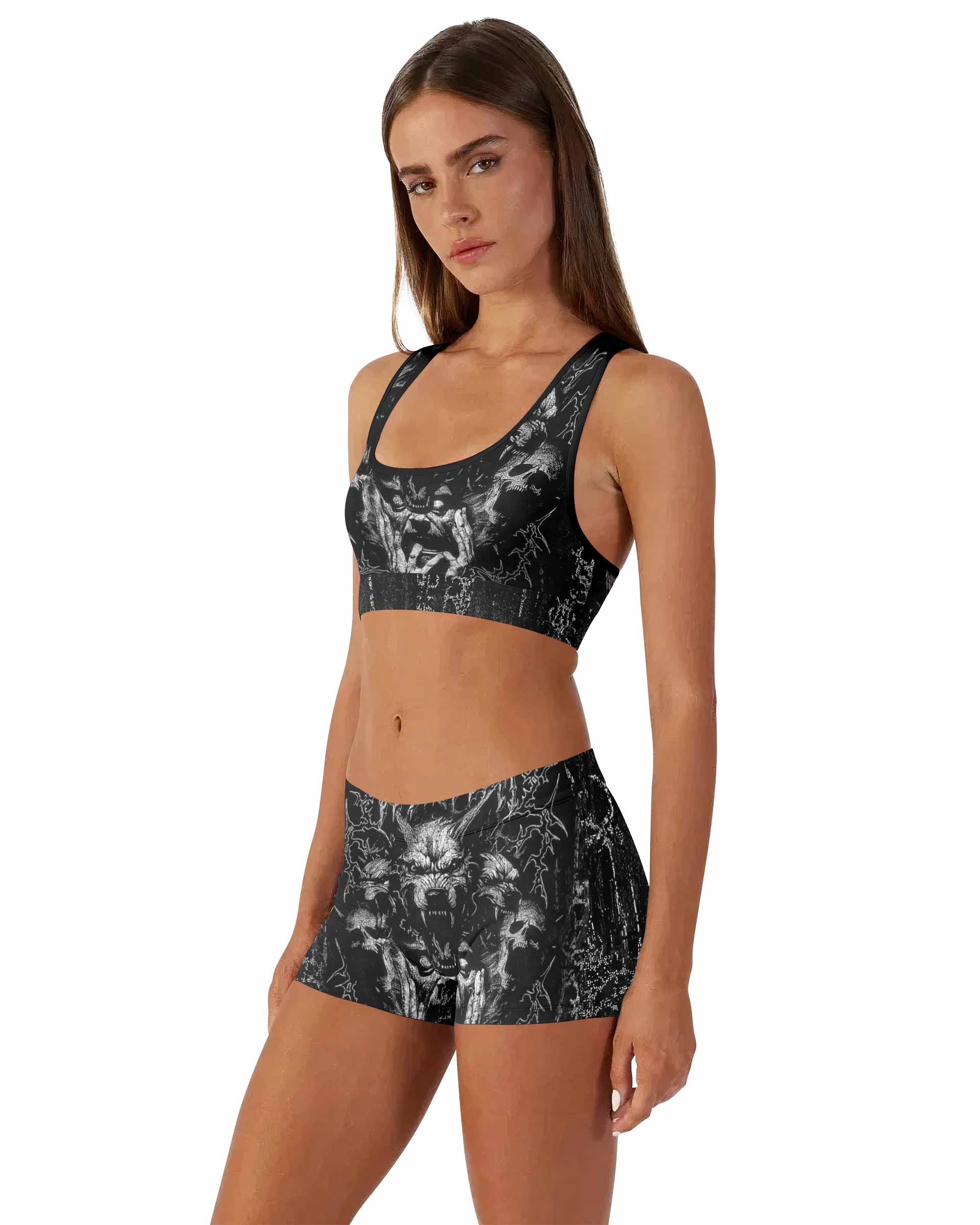 Dark Cerberus Unleashed Women's Workout Set - side lifestyle view
