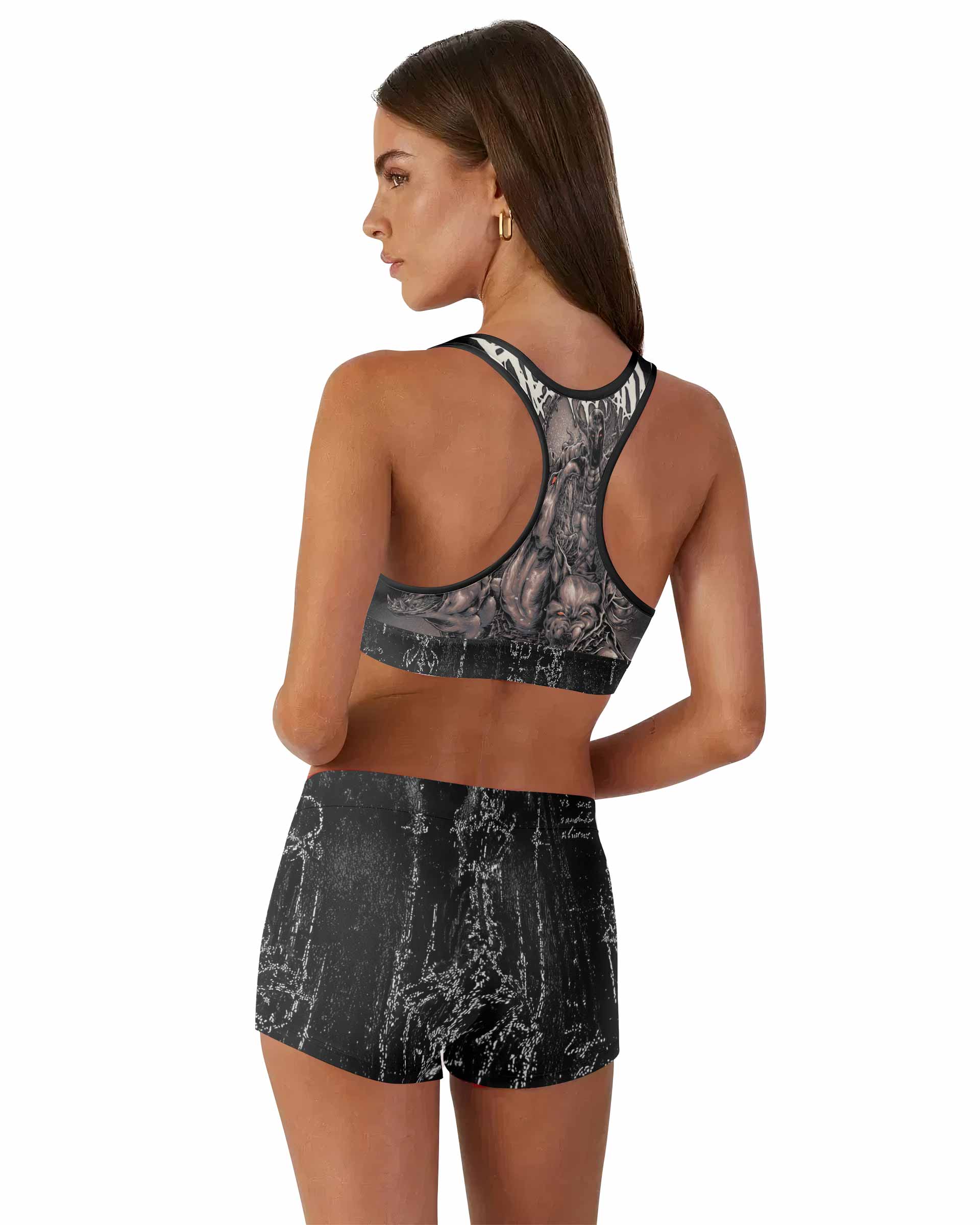 Dark Cerberus Unleashed Women's Workout Set - back lifestyle view
