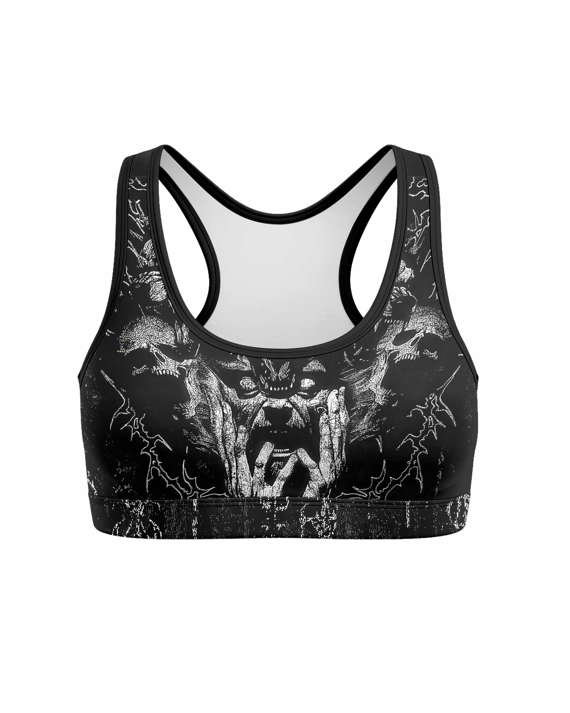 Dark Cerberus Unleashed Women's Padded Sports Bra - front view mockup