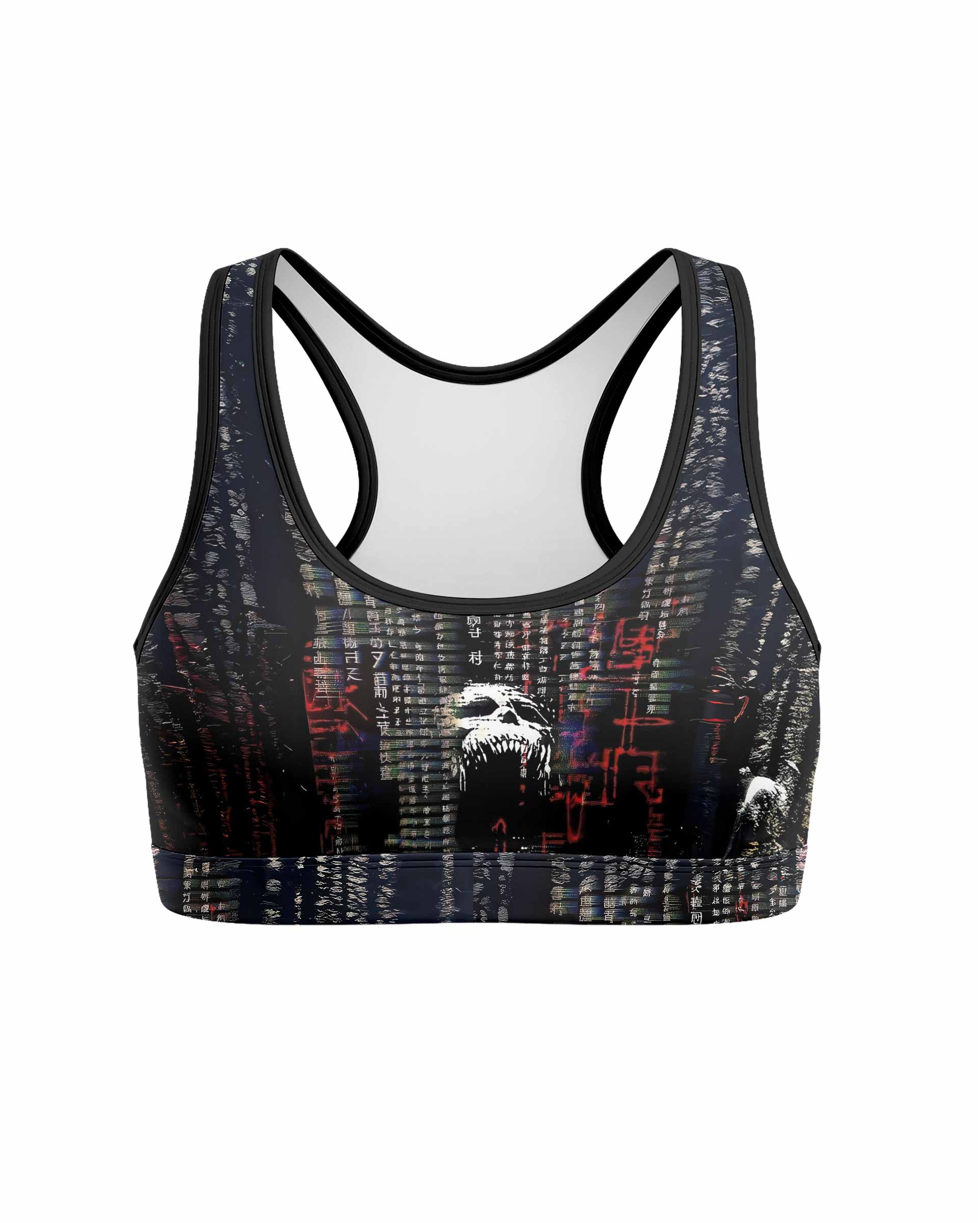 Digital Fear Protocol Women's Padded Sports Bra - front view mockup