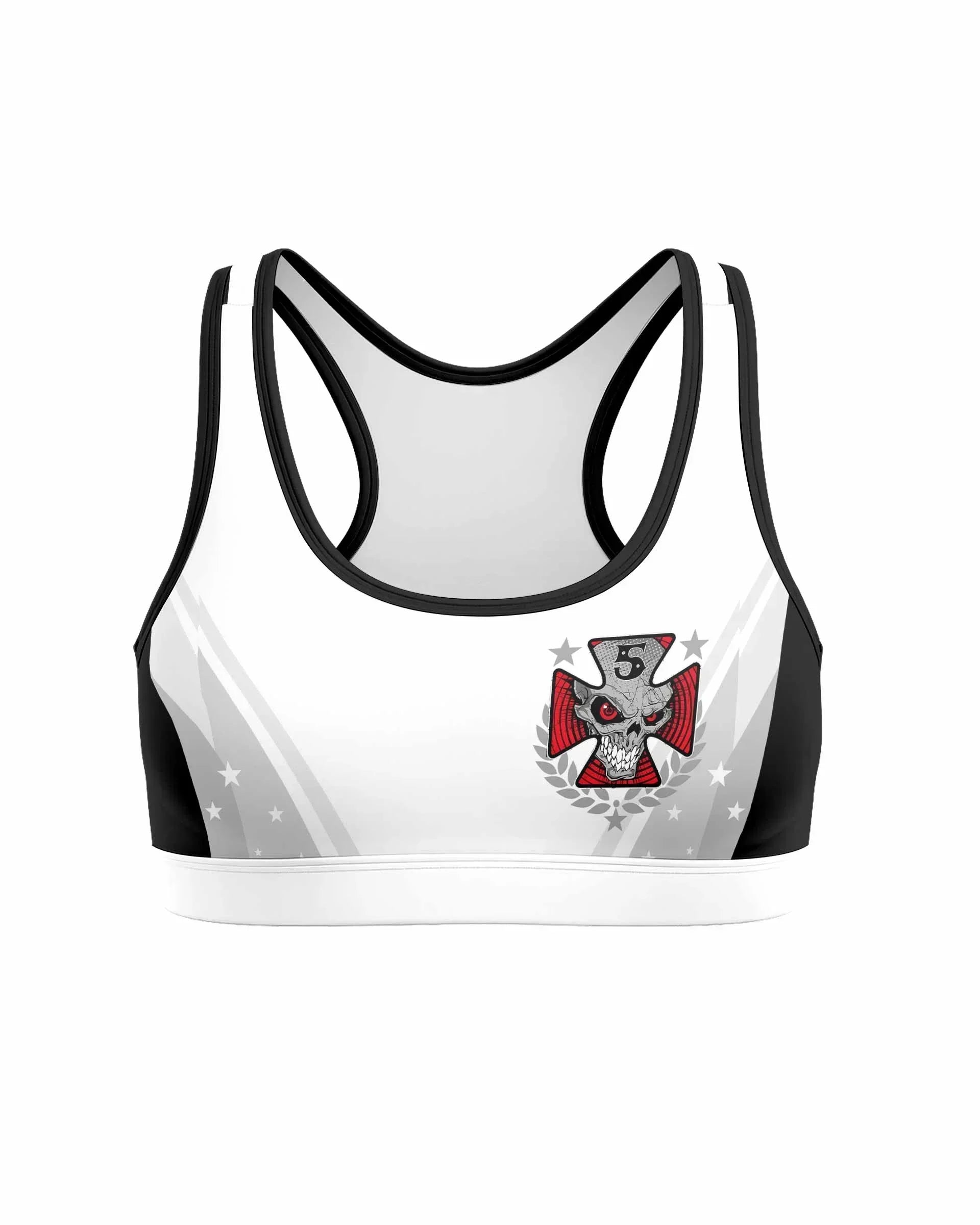 Death Punch Women's Padded Sports Bra - front view mockup