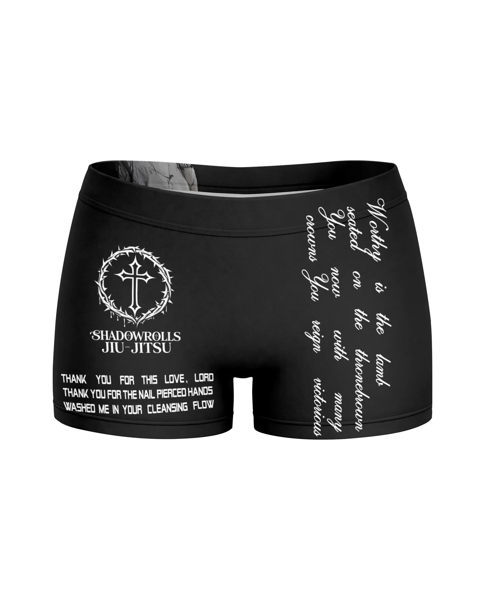 Crucified Silence Women's Yoga Shorts - front view mockup