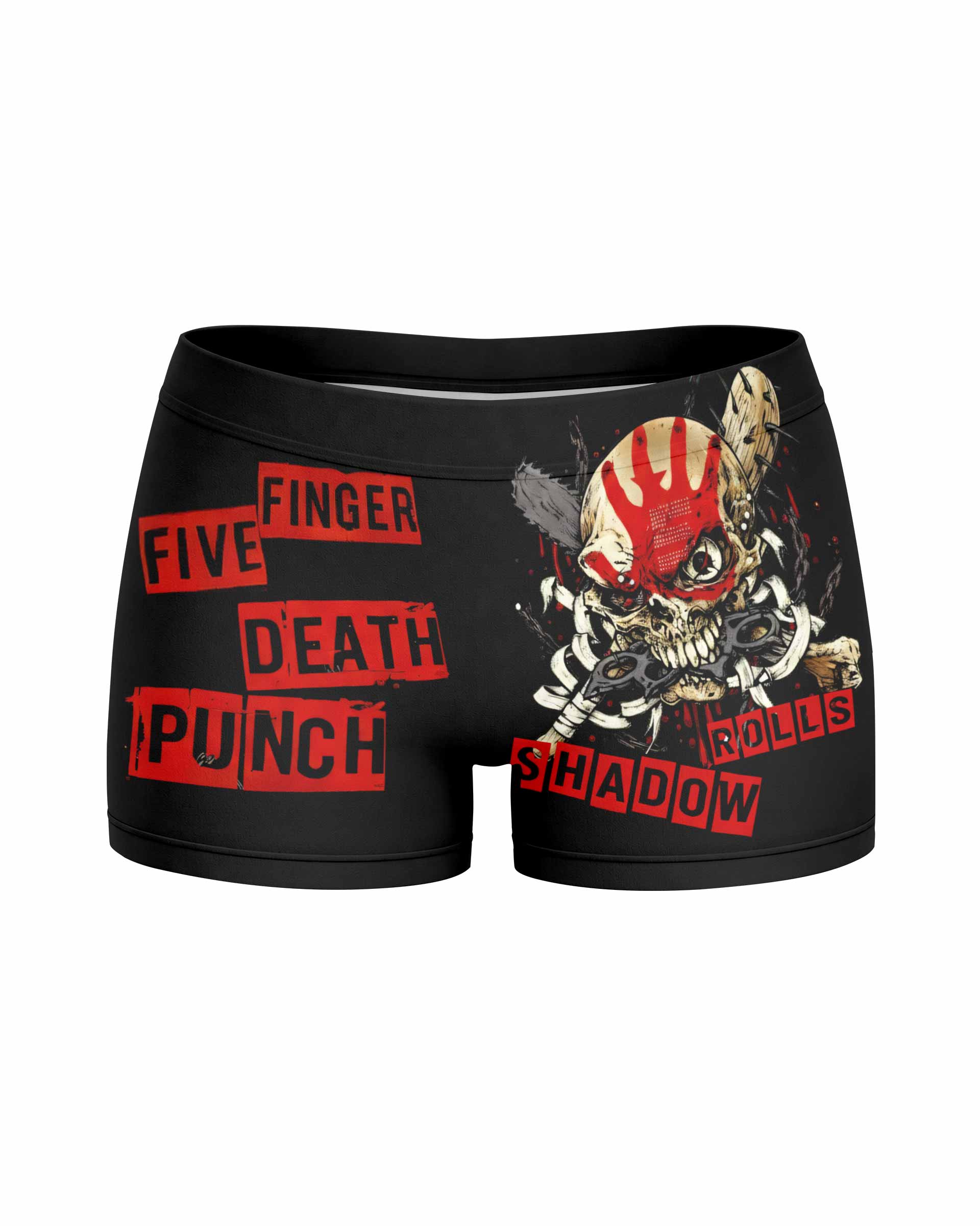 Five Finger Death Punch Shadowrolls Women's Yoga Shorts - front view mockup