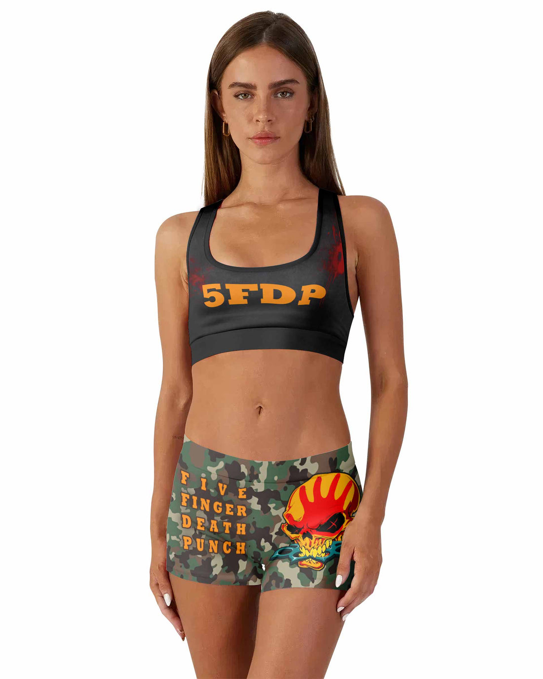 Five Finger Death Punch Camo Women's Workout Set - front lifestyle view