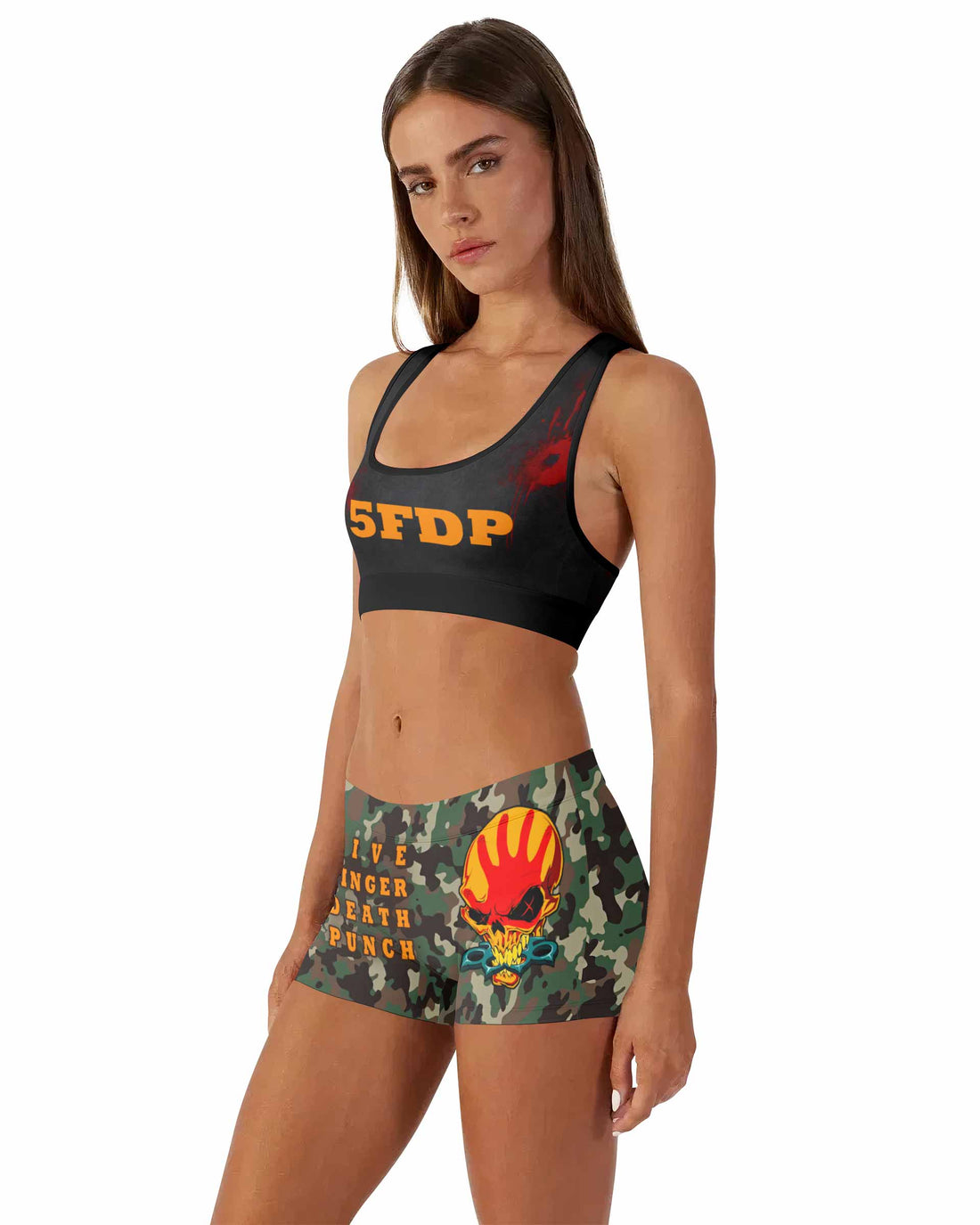 Five Finger Death Punch Camo Women's Workout Set - front lifestyle view