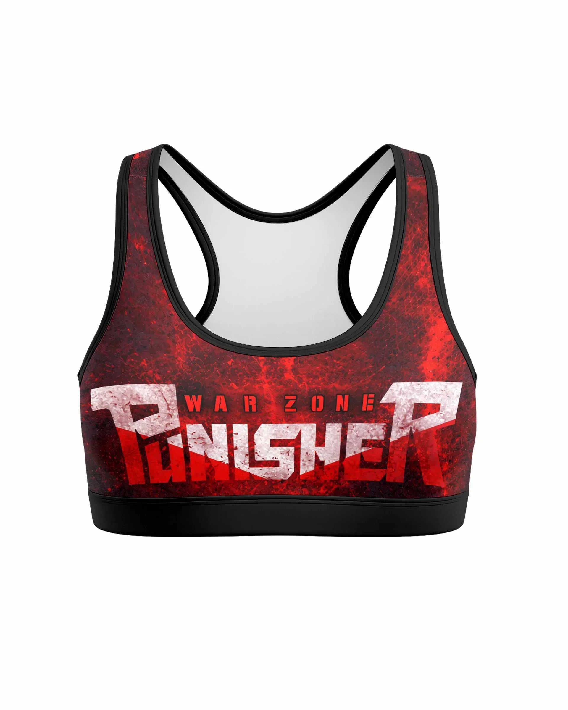 Punisher War Zone Women's Padded Sports Bra - front view mockup
