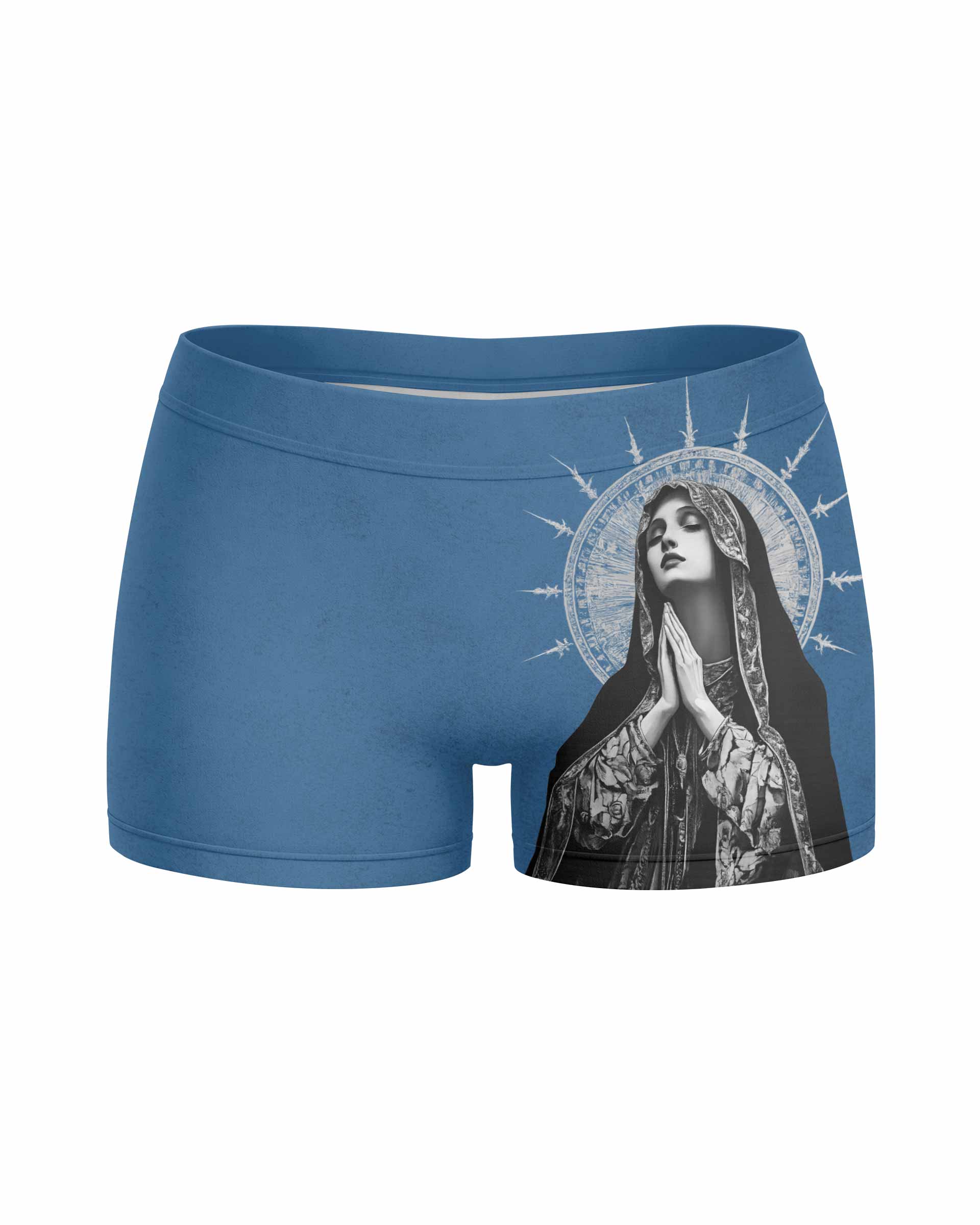 Our Lady of Sorrows Women's Yoga Shorts - front view mockup
