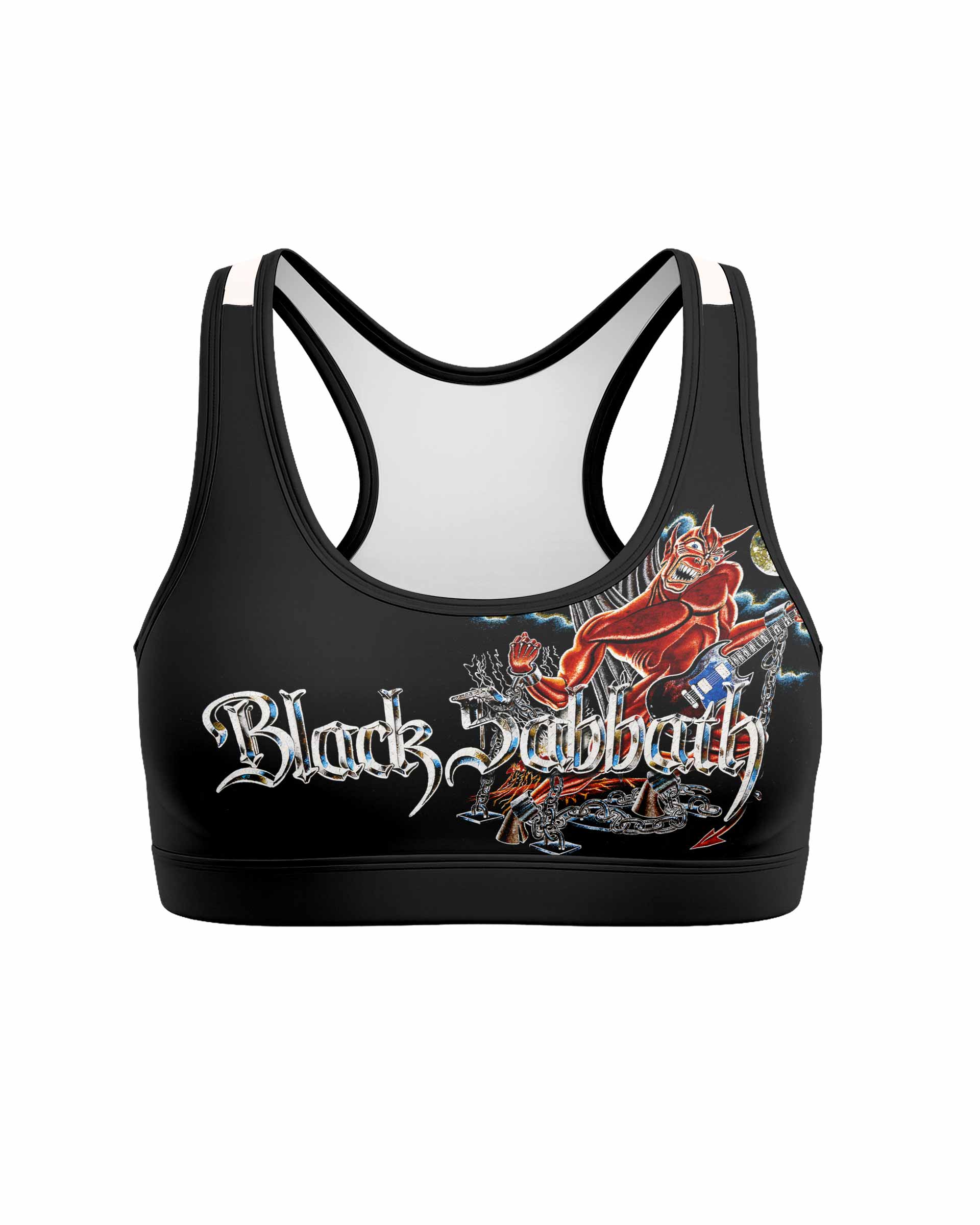 Black Sabbath Live Evil Women's Padded Sports Bra - front view mockup
