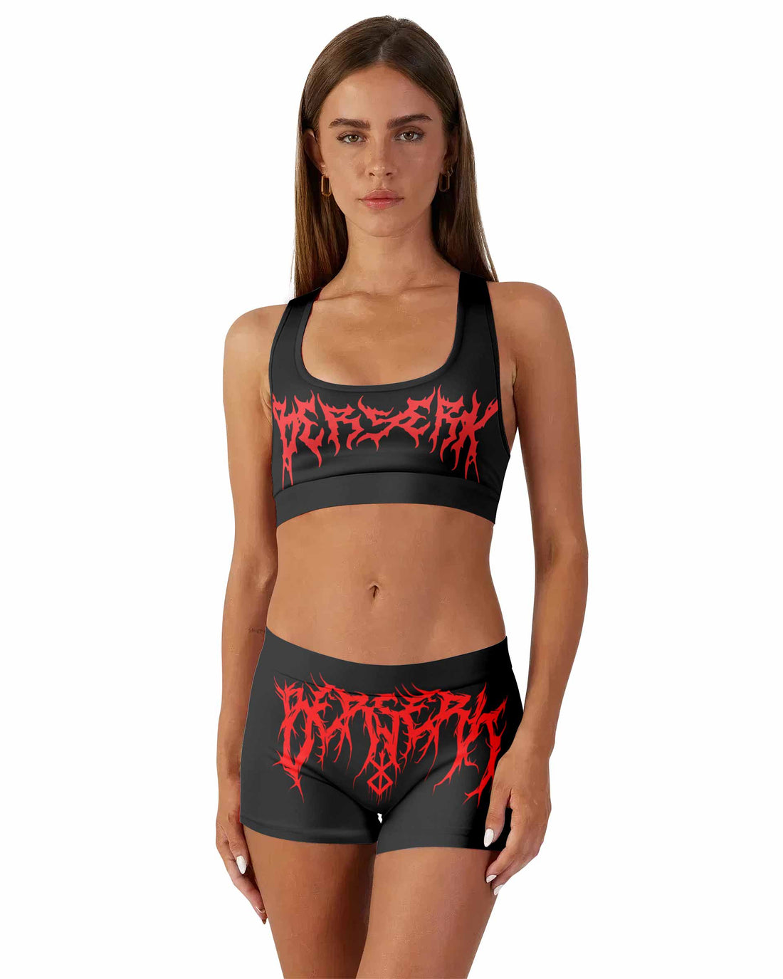 Berserk Metal Skull Knight Women's Workout Set - front lifestyle view