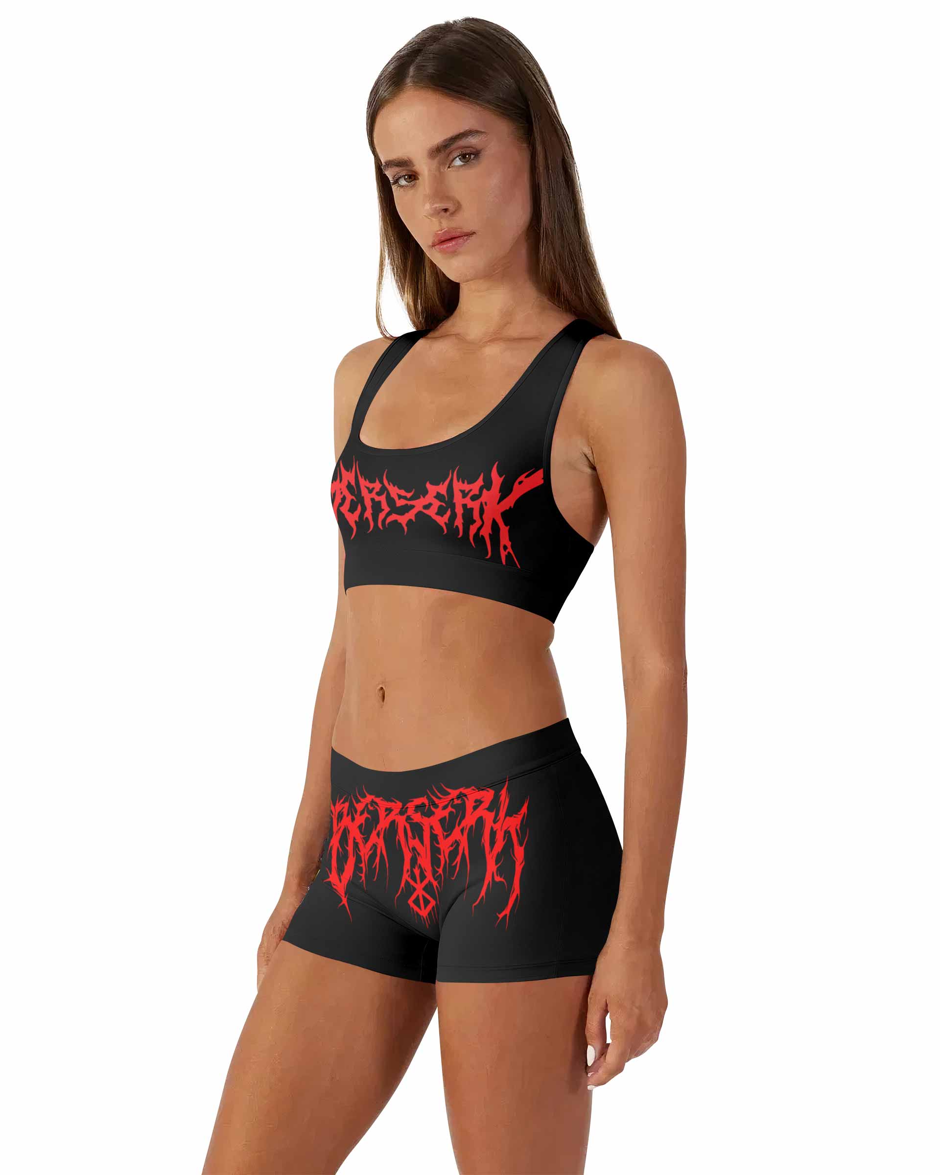 Berserk Metal Skull Knight Women's Workout Set - side lifestyle view