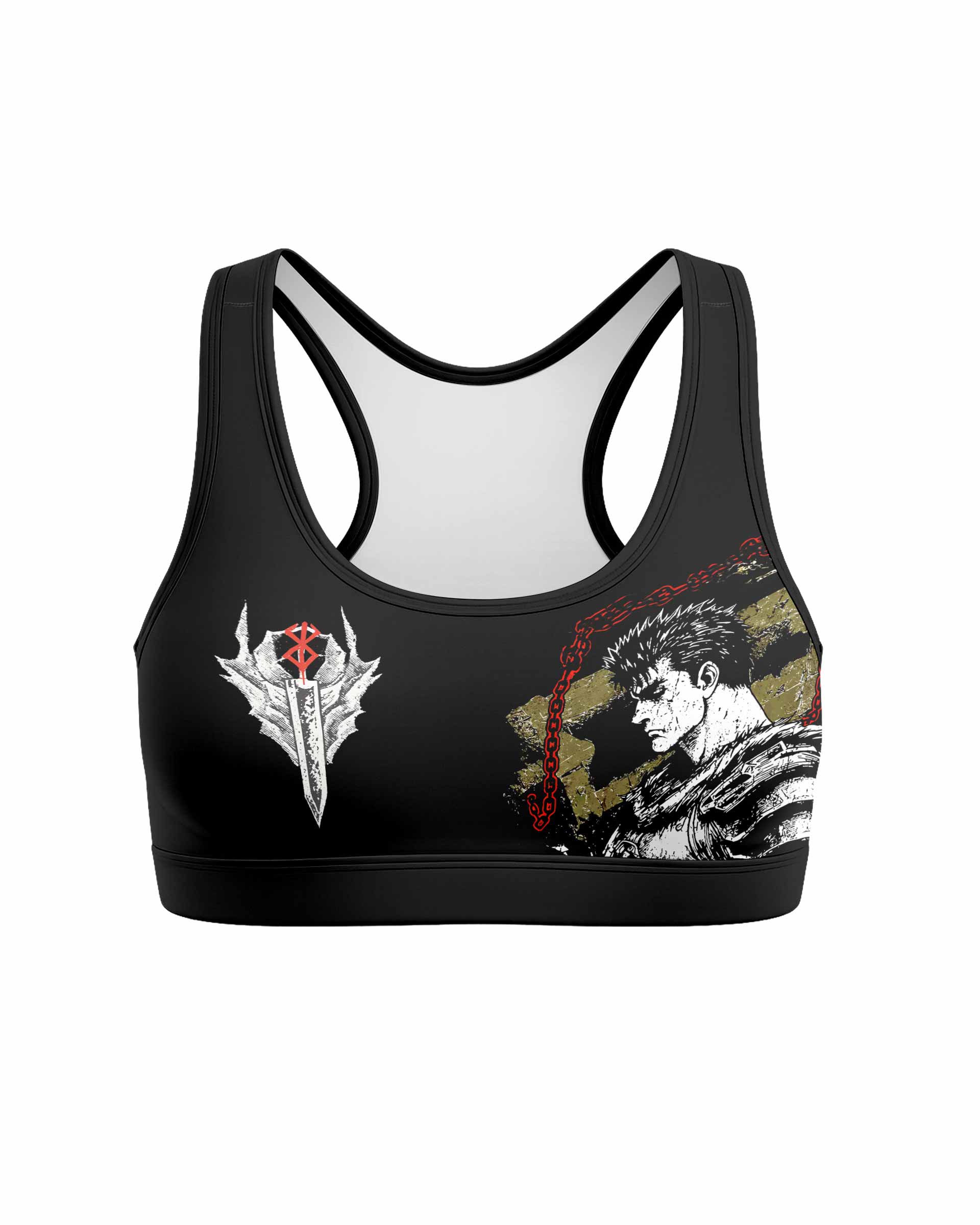 Berserk Black Swordsman Guts Women's Padded Sports Bra - front view mockup