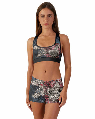 Metallic Embossed Angel Women's Workout Set - front lifestyle view