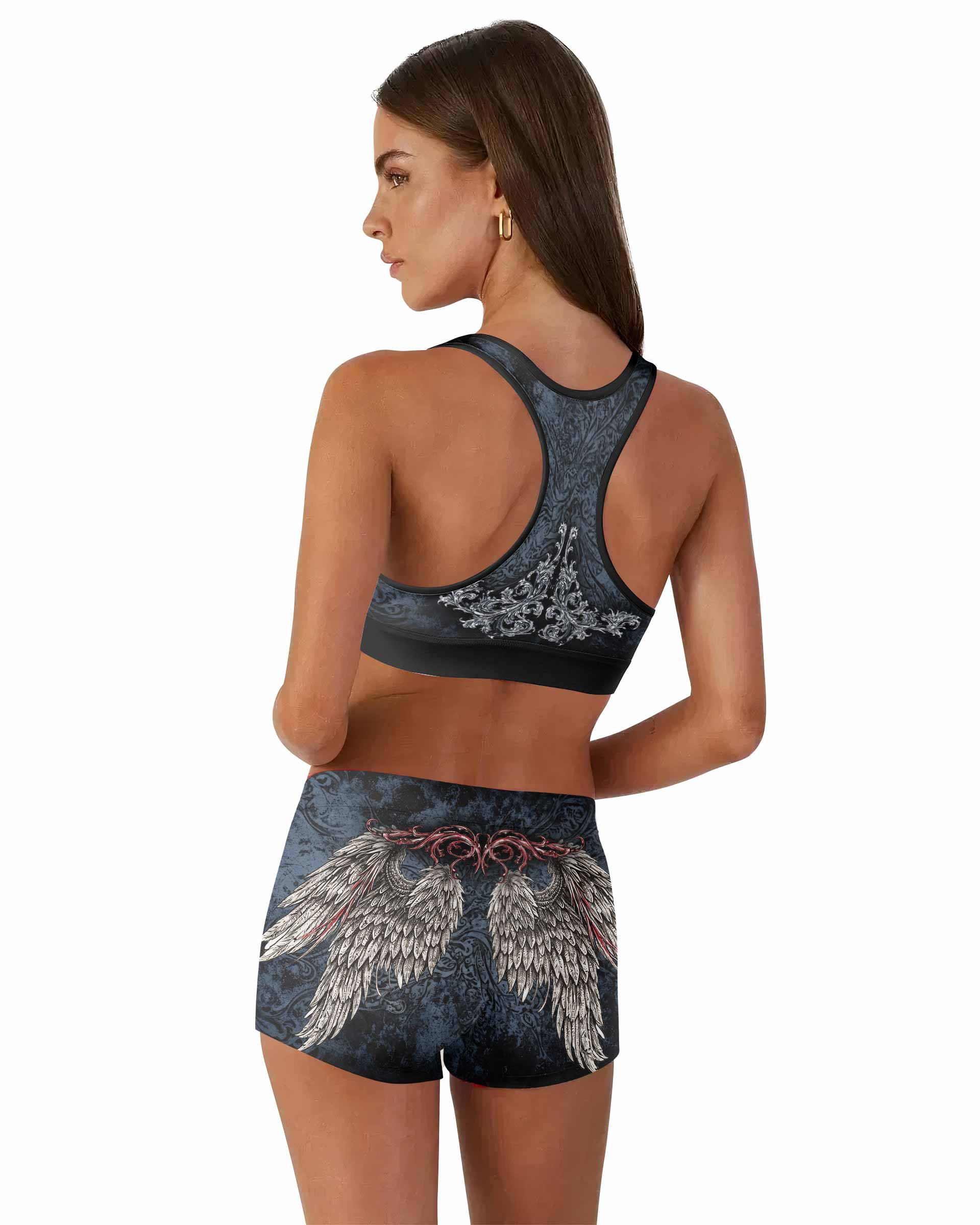 Metallic Embossed Angel Women's Workout Set - back lifestyle view