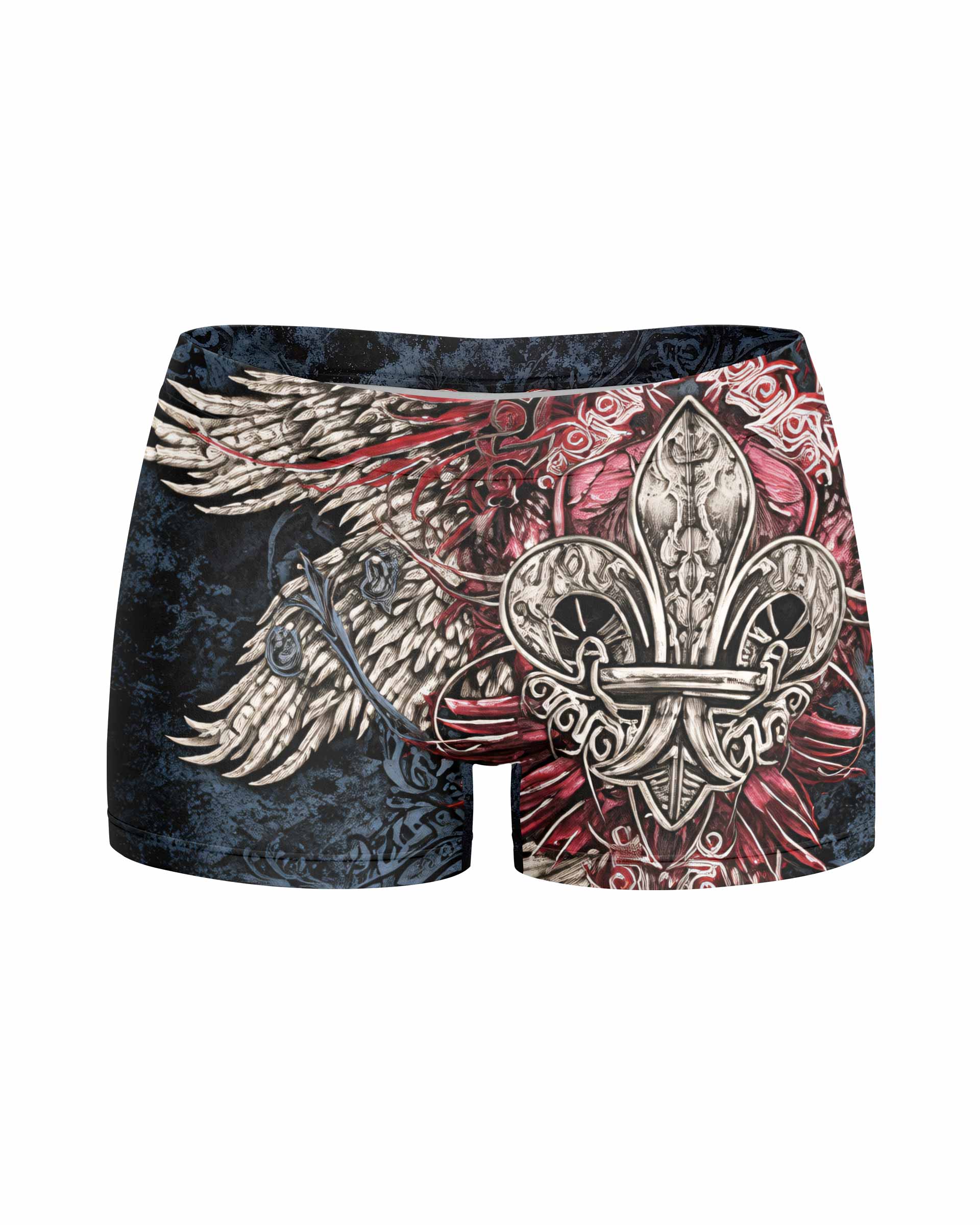 Metallic Embossed Angel Women's Yoga Shorts - front view mockup
