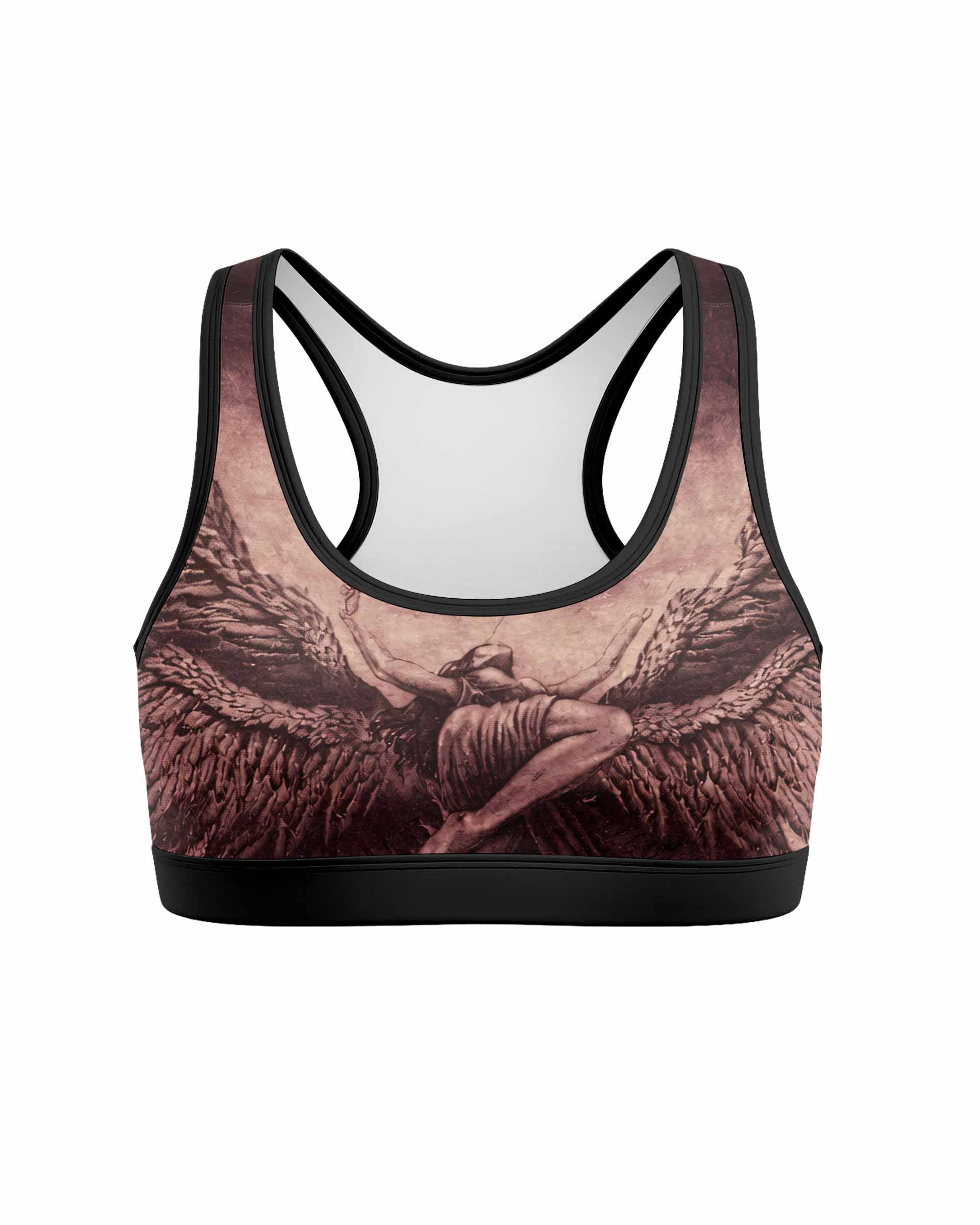 Bones of Grace Dark Angel Women's Padded Sports Bra - front view mockup