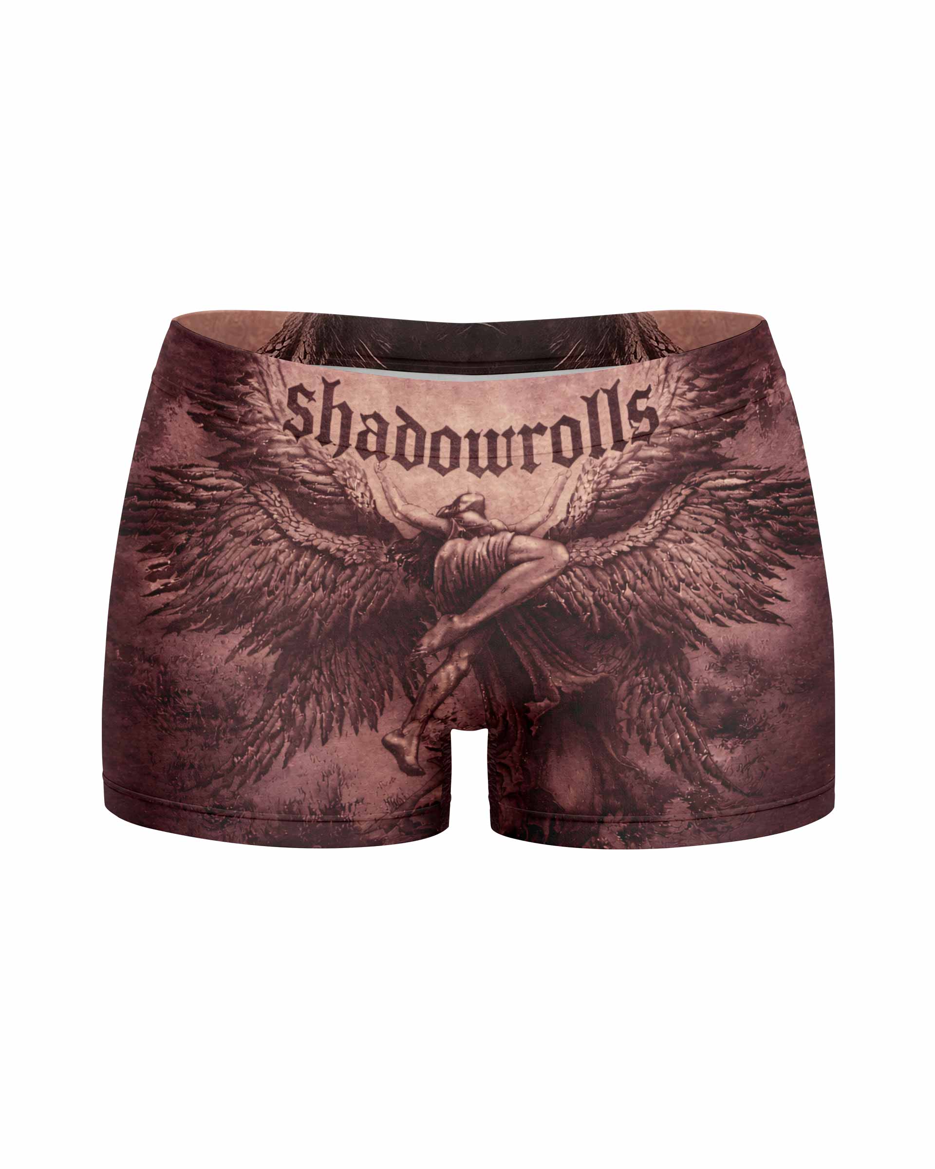 Bones of Grace Dark Angel Women's Yoga Shorts - front view mockup