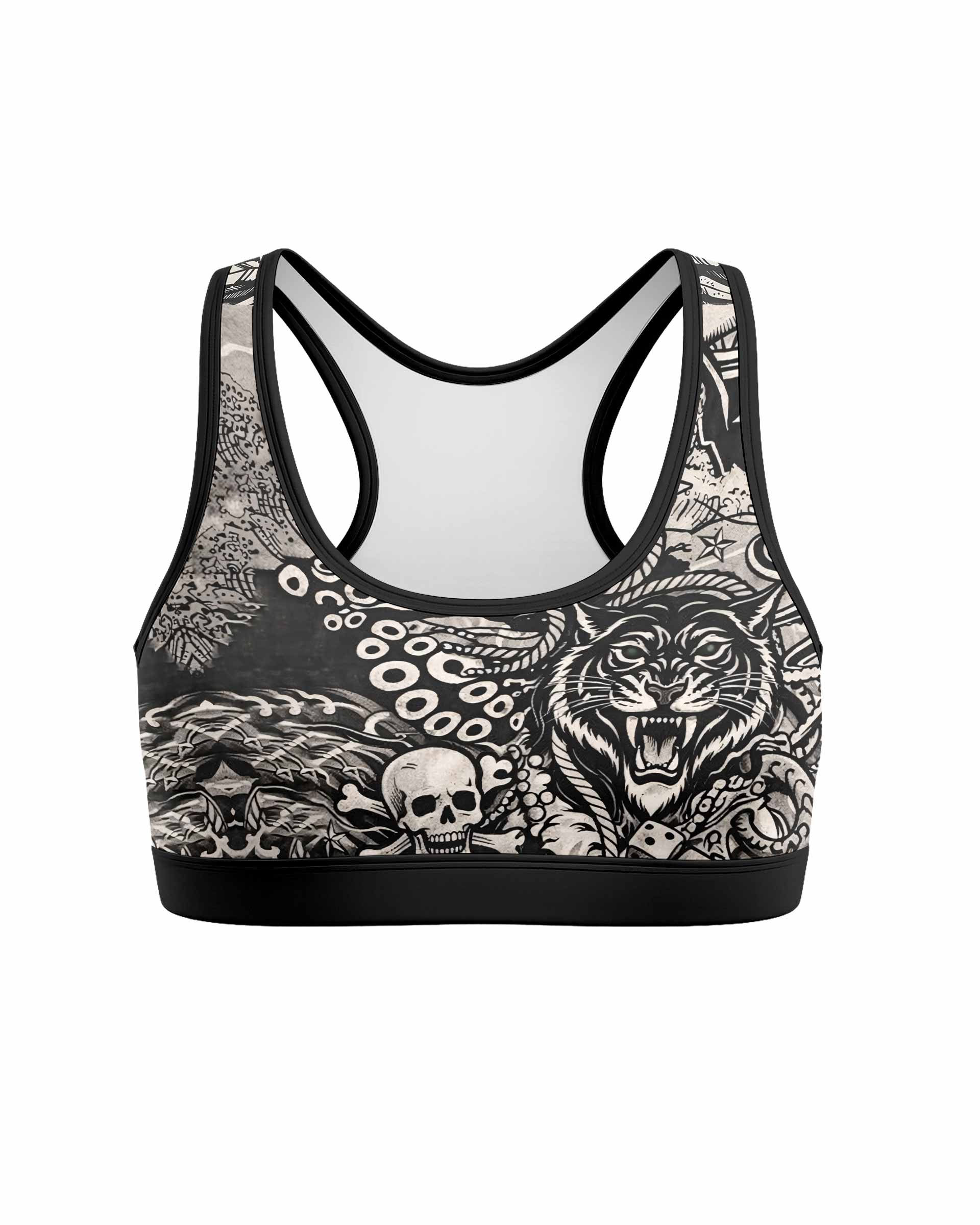Savage Ocean Irezumi Women's Padded Sports Bra - front view mockup