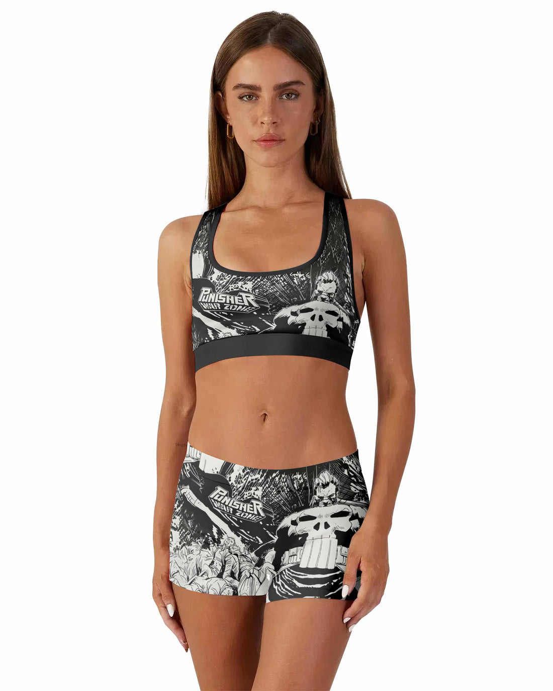 Punisher Bullet Storm Frank Castle Women's Workout Set - front lifestyle view