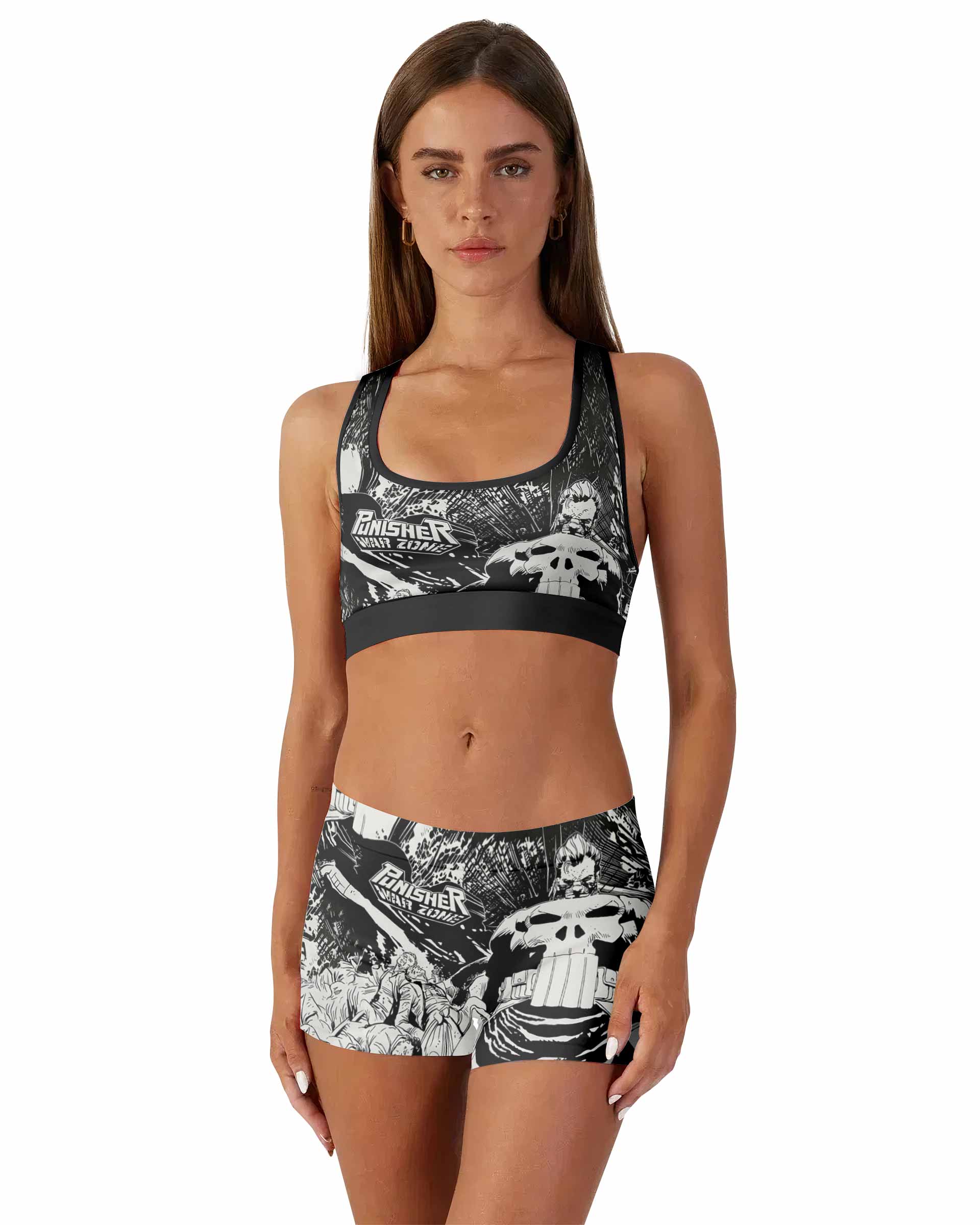 Punisher Bullet Storm Frank Castle Women's Workout Set - front lifestyle view