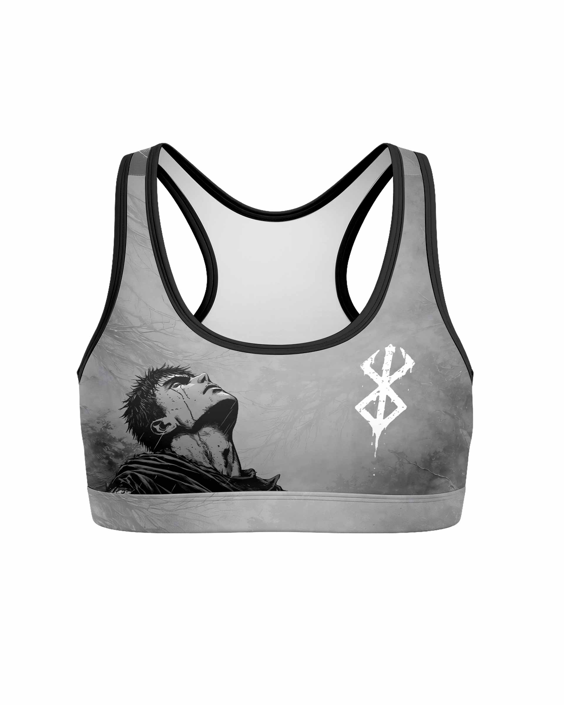 Berserk Guts Sorrow Women's Padded Sports Bra - front view mockup