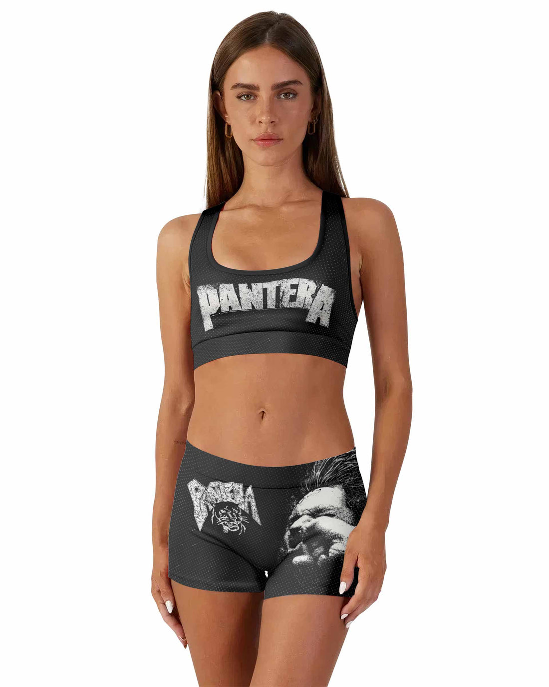 Vulgar Display of Power Pantera Women's Workout Set - front lifestyle view