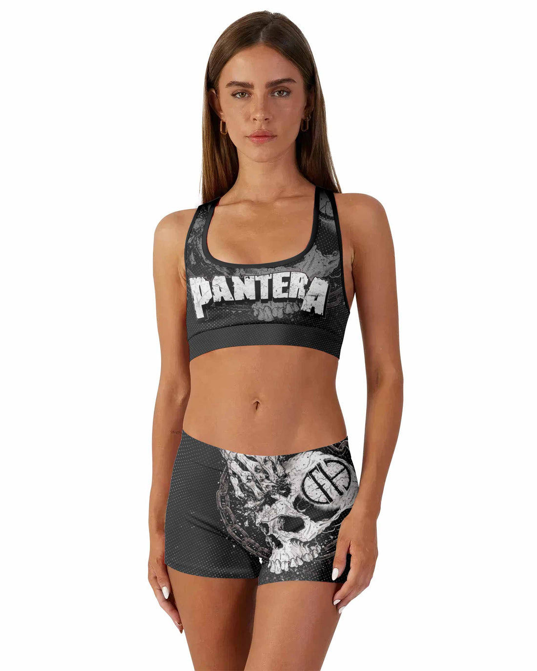 Pantera Walk Skull Women's Workout Set - front lifestyle view