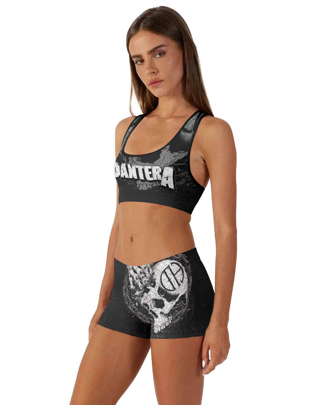 Pantera Walk Skull Women's Workout Set - front lifestyle view