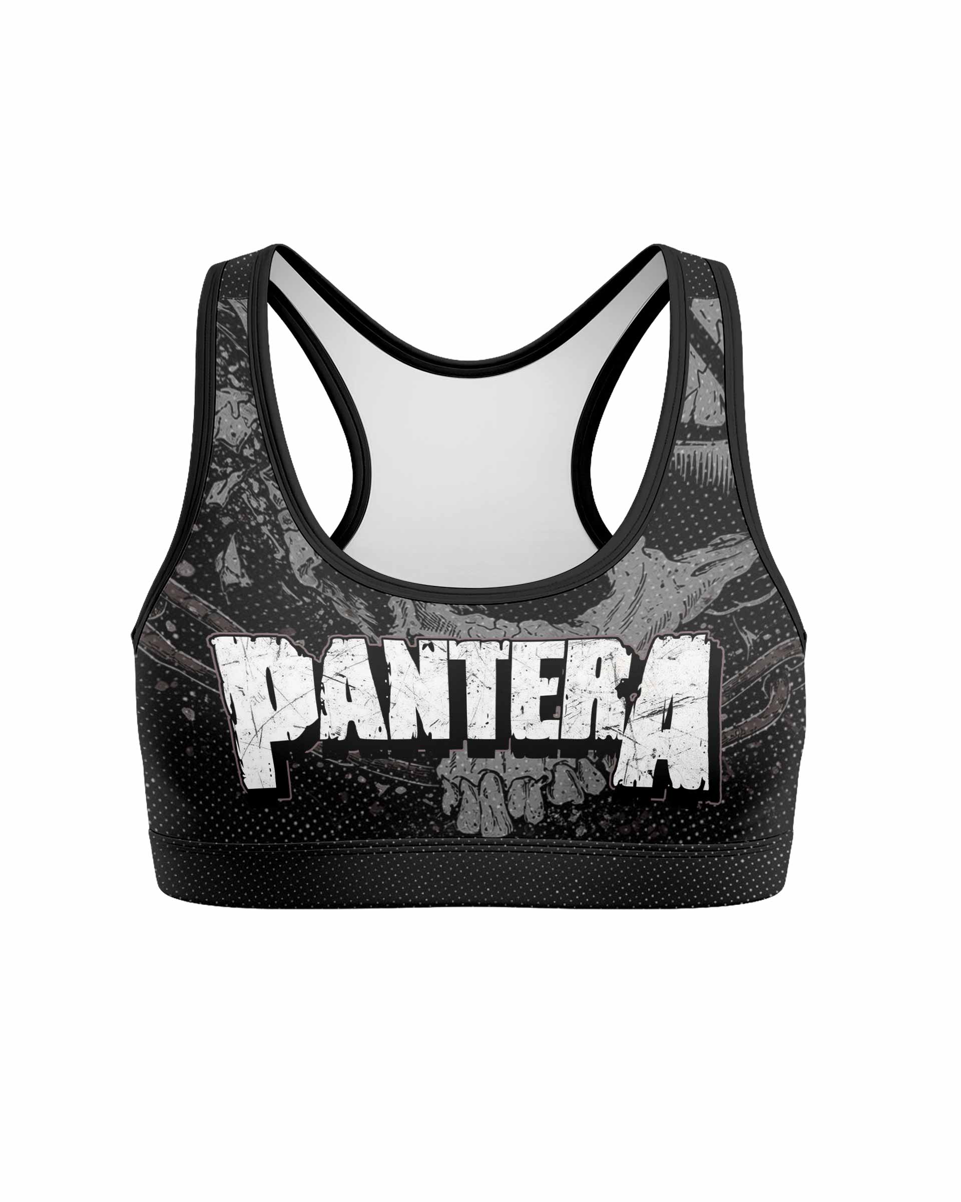 Pantera Walk Skull Women's Padded Sports Bra - front view mockup