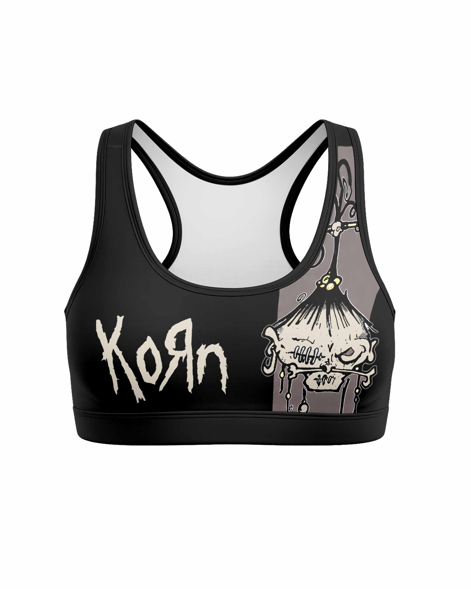 Korn Gothic Spine Women's Padded Sports Bra - front view mockup