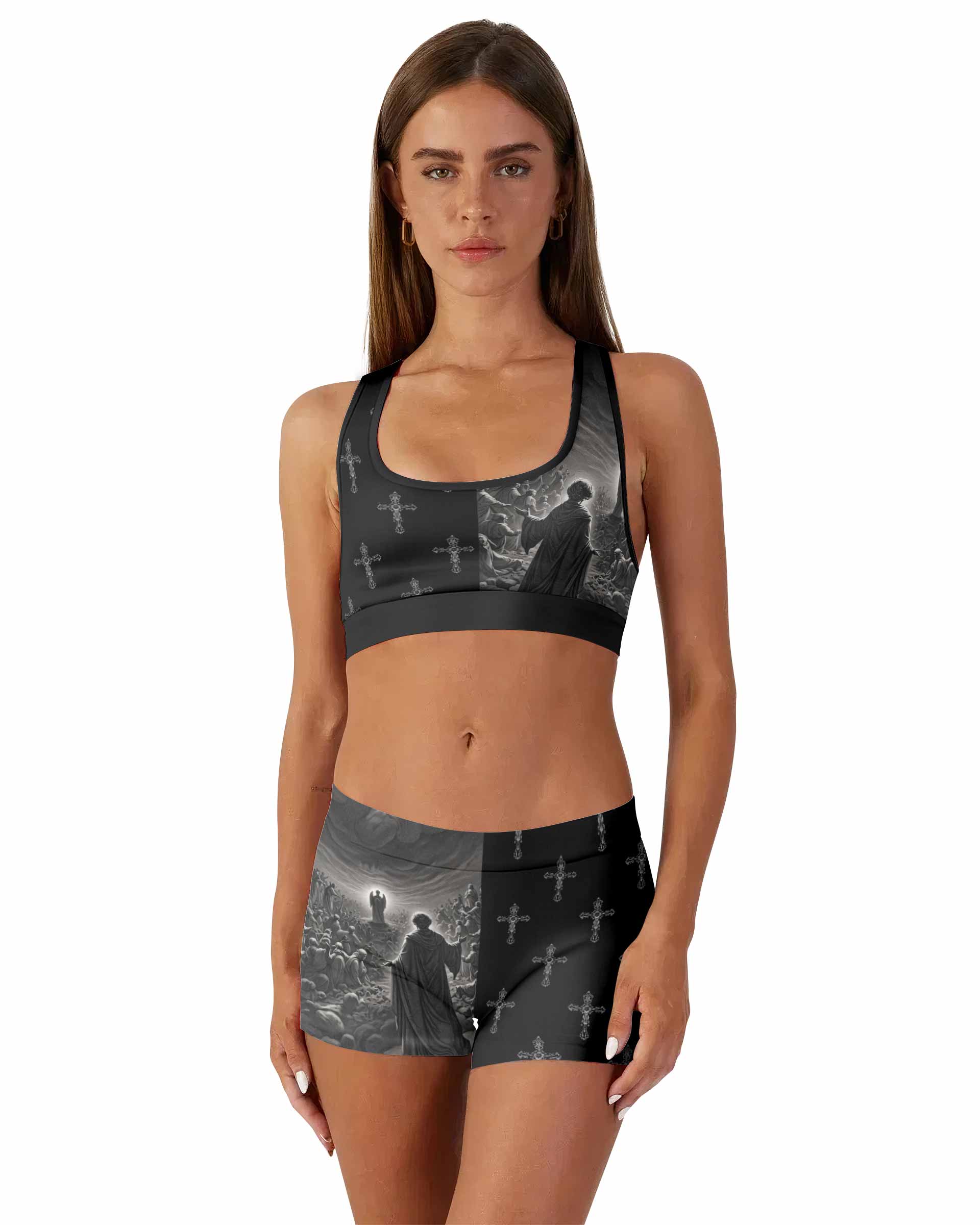 Jesus Saves Angel Ascension Women's Workout Set - front lifestyle view